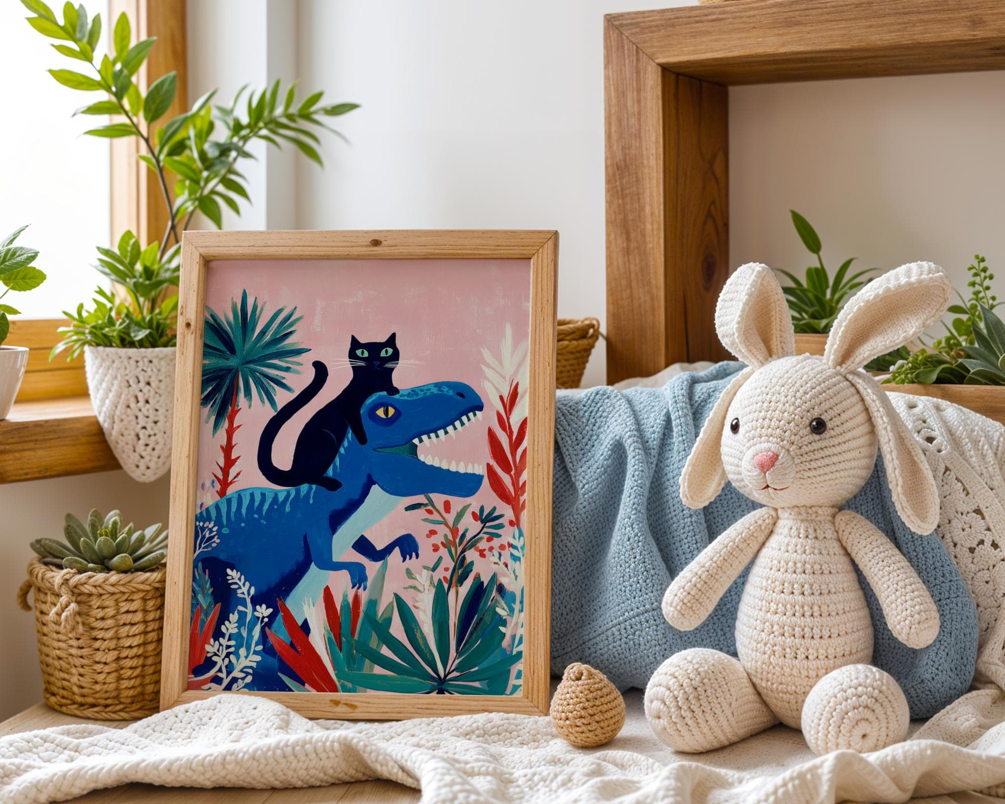 Whimsical Cat Riding Dinosaur Wall Art, Whimsical Black Cat Wall Art, Funny Black Cat Art, Digital Download, Cat and Dino Print, Printable - view 4