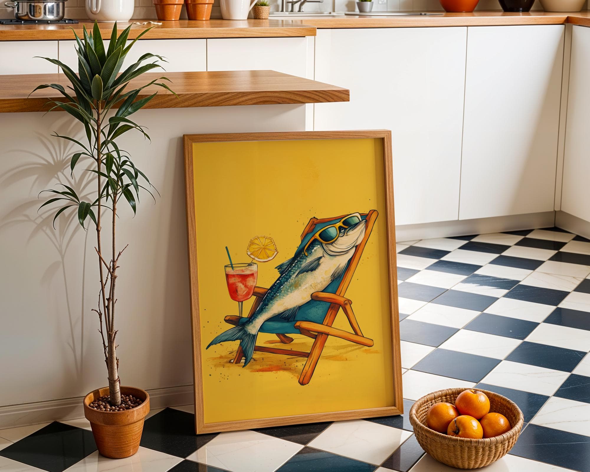 Sardine Art Print, Quirky Fish Poster, Yellow Wall Decor, Sardines Painting, Funny Sardine Decor, Funny Fish Poster, Sardines Lover Gift - view 2