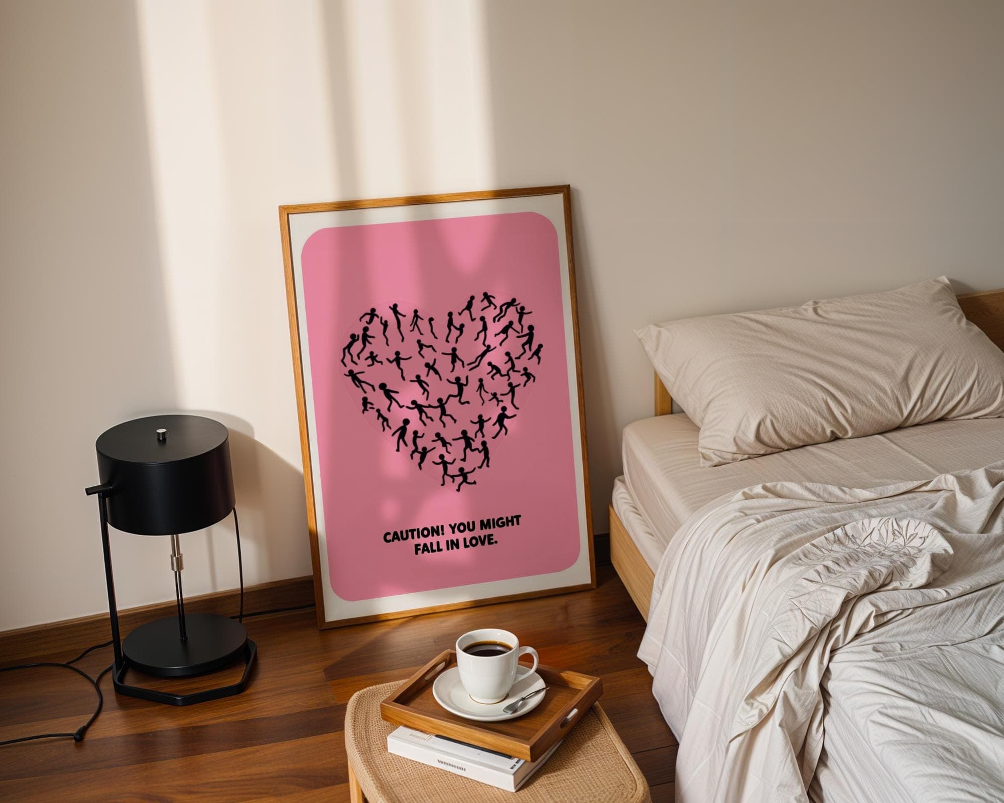 Caution Love Wall Decor - Cute Minimalist Pink Poster, Valentine's Day Wall Art, Abstract Pink Heart Art - Romantic Wall Art for Couples - view 3