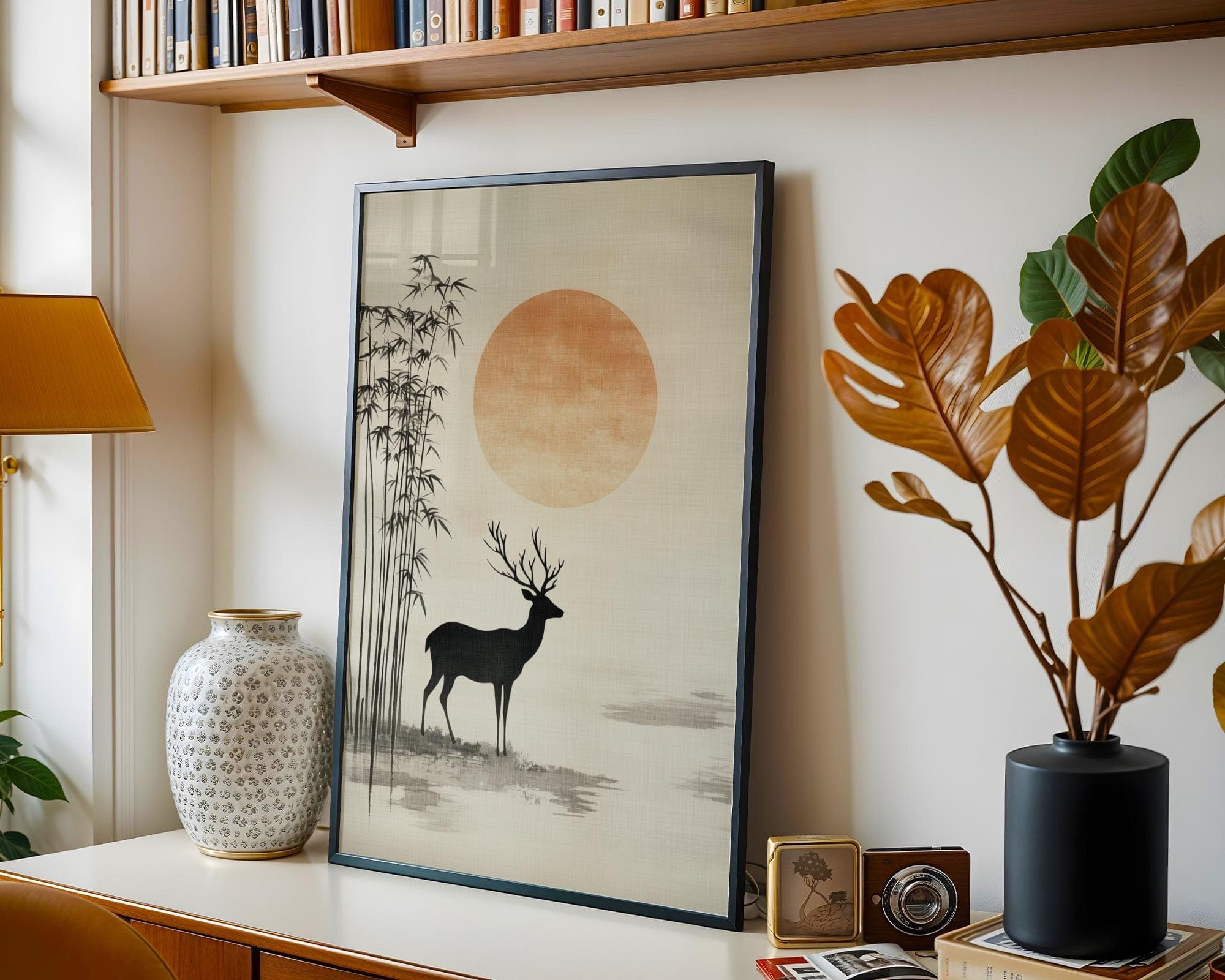 Japandi Deer Wall Art – Minimalist Bamboo Sunset Print – Zen Nature Poster, Japanese Wall Art, Wabi Sabi Wall Art, Japanese Poster,Printable - view 3