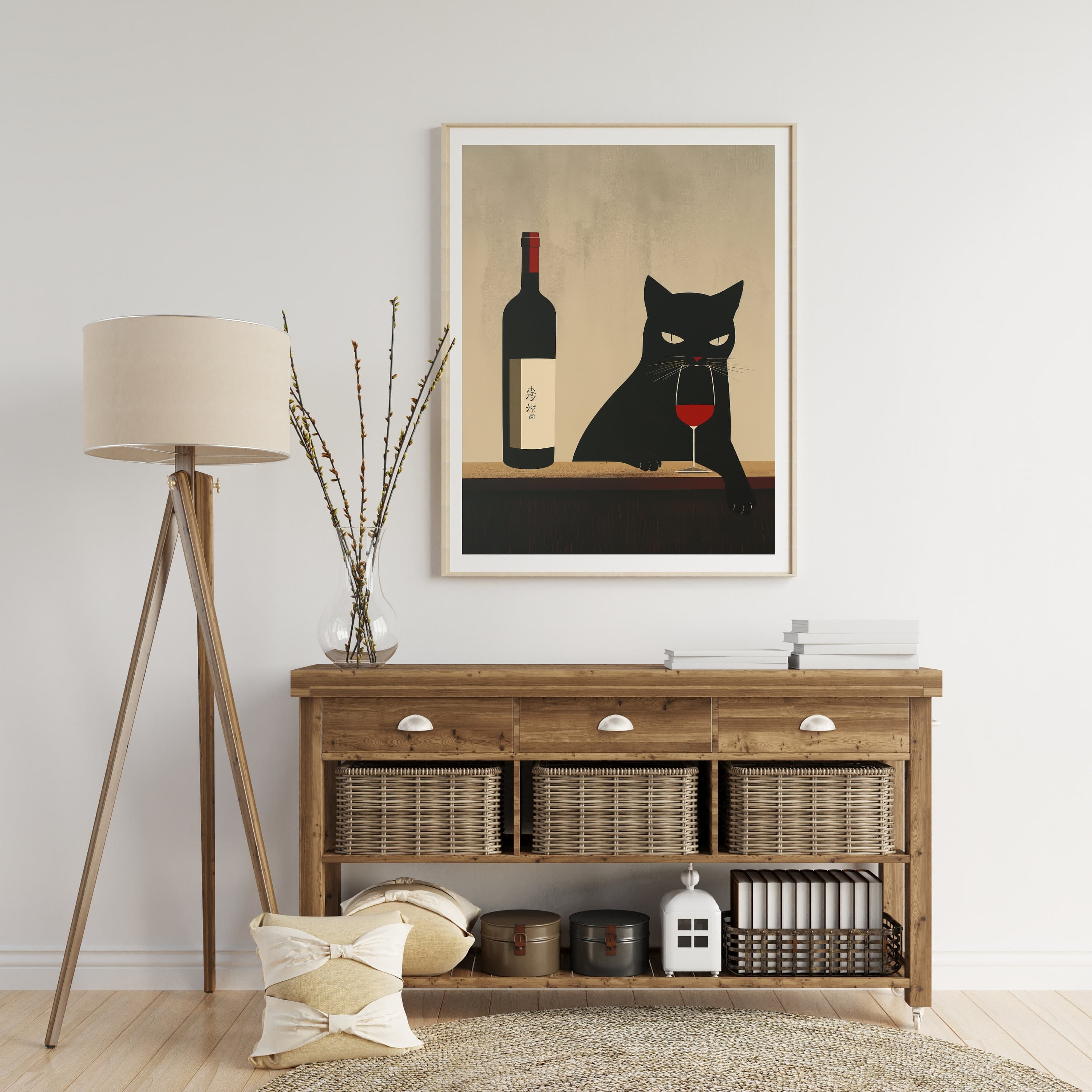Black Cat Wine Poster, Cat Drinking Wine Art Print, Wine Cat Art Prints, International Cat Day, Cat with Red Wine, Wine Cat illustration - view 2
