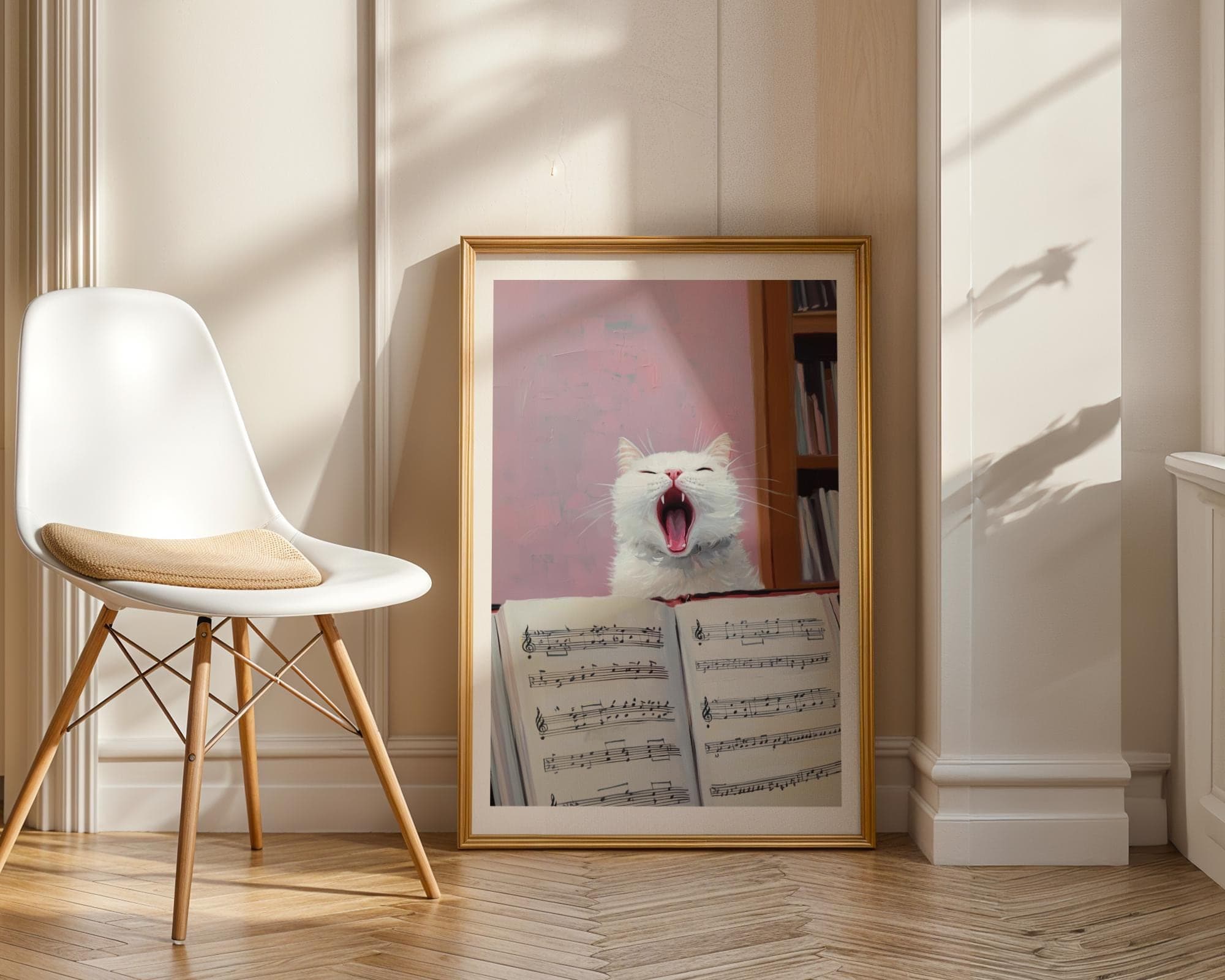 Funny Singing Cat Art, Funny Music Wall Decor, Cat Lover Gift, Music Wall Art, Music Lover Poster, Digital Download, Quirky Home Decor - view 3