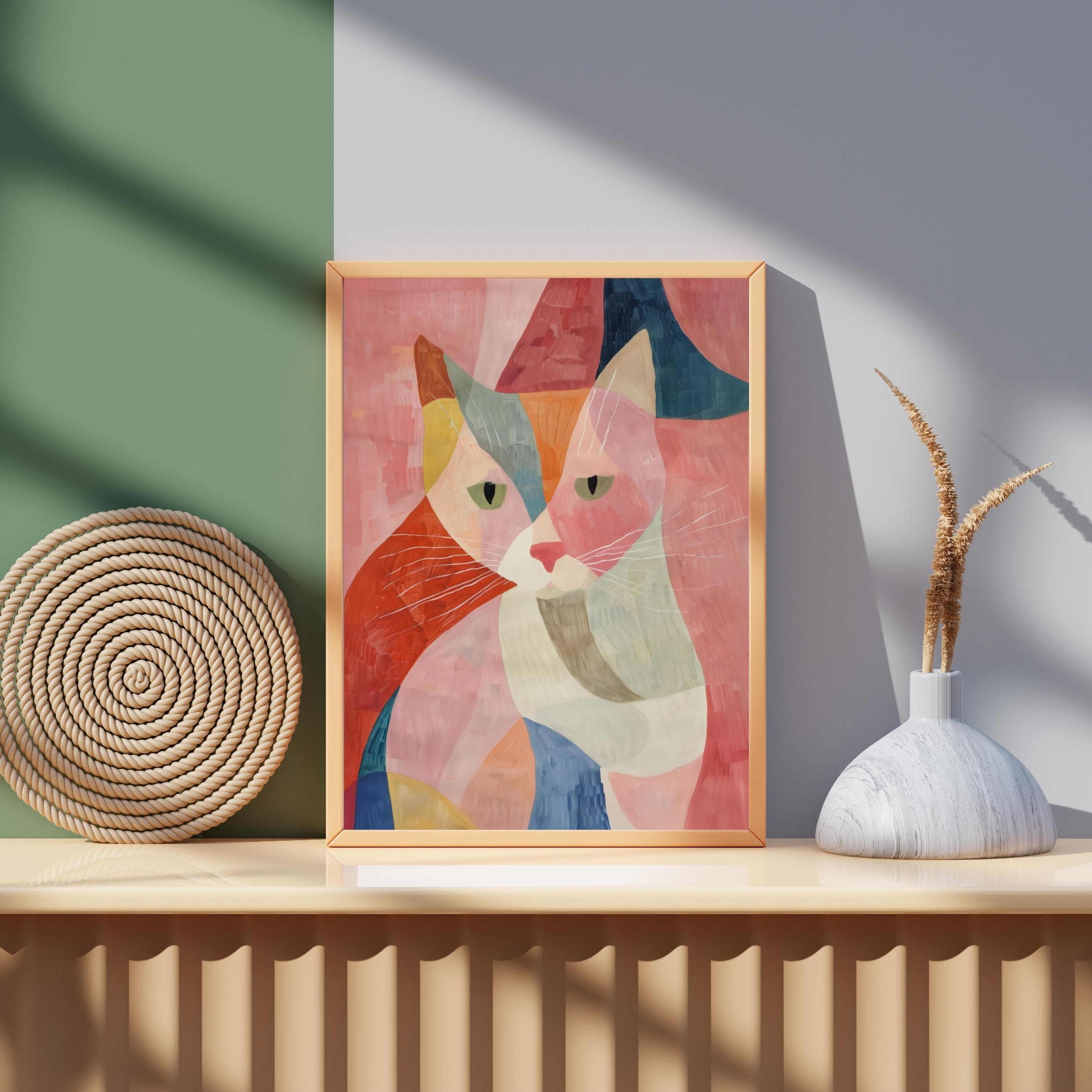 Maximalist Cat Print, Preppy Dorm Decor, Dopamine Decor,Wall Art Trendy, Colorful Animal Print, Aesthetic Apartment Decor, Printable Cat Art - view 2