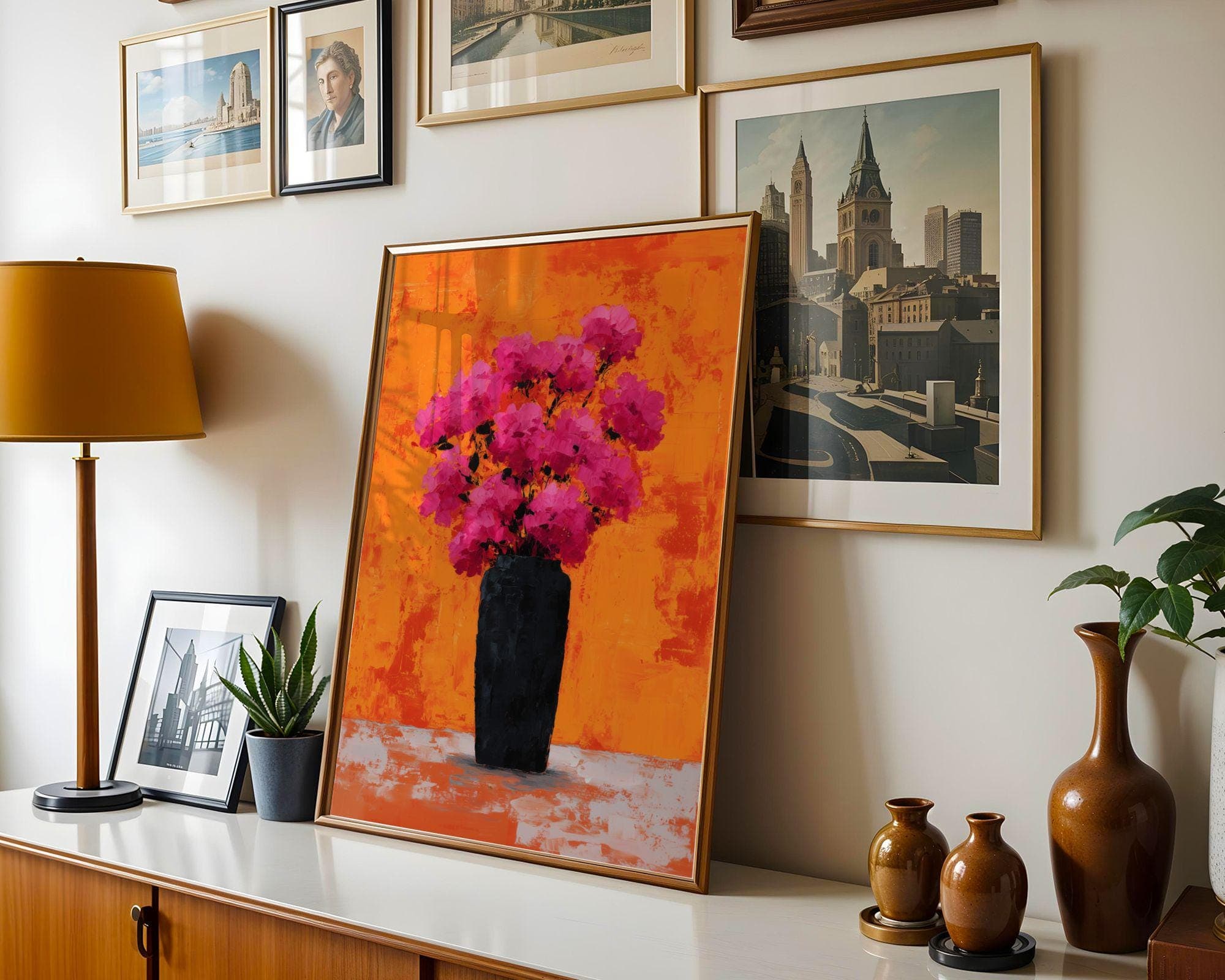 Abstract Floral Wall Art, Colorful Floral Poster, Pink Flower Art Print, Pink Bouquet Painting, Contemporary Floral Art, Gallery Wall Print - view 4