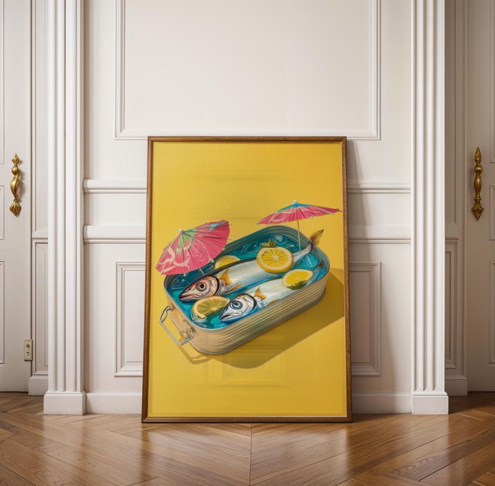 Quirky Fish Wall Decor, Tinned Fish Wall Decor, Funny Sardines Painting, Sardines Sunbath Print, Quirky Fish Poster, Digital Download