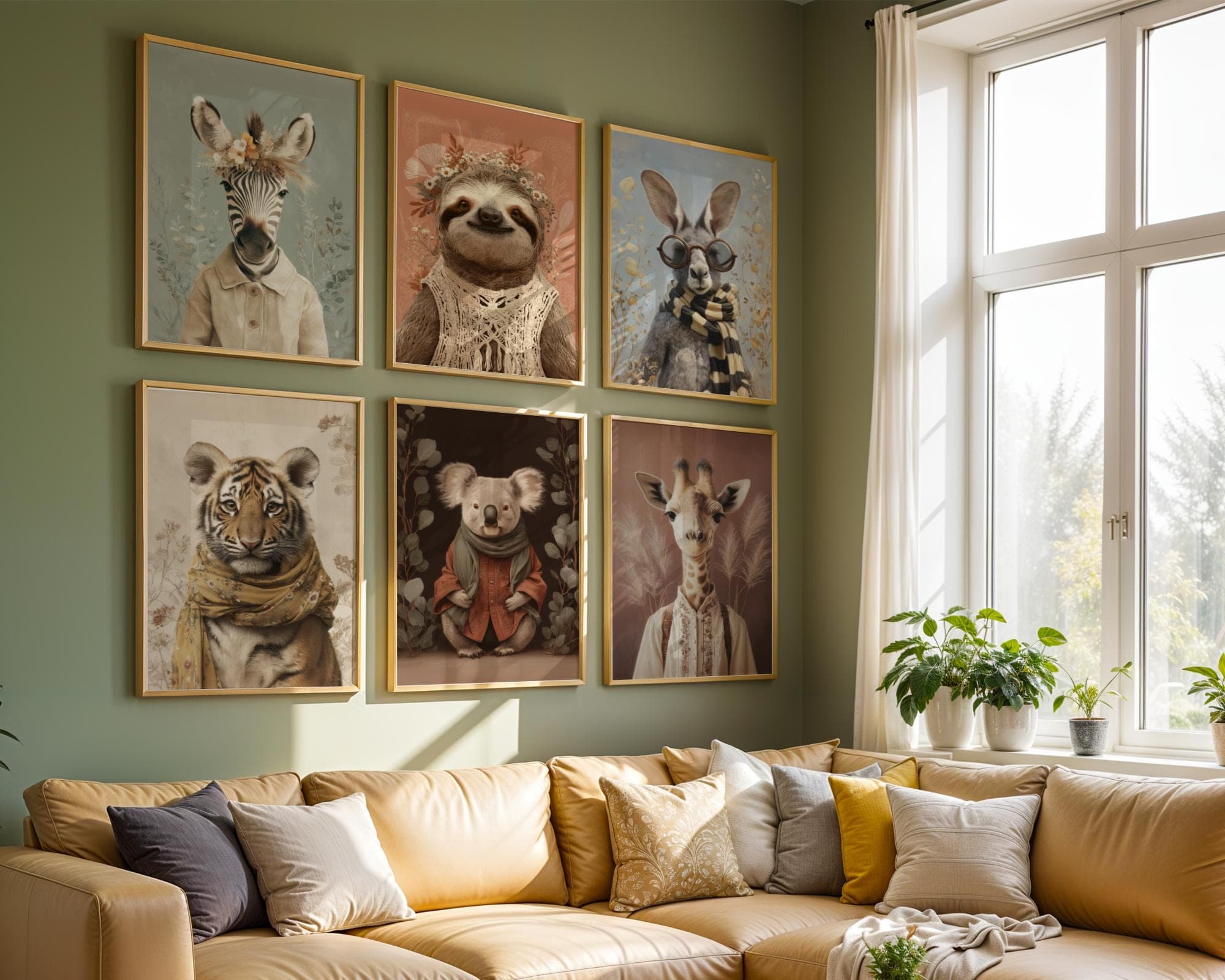 Vintage Jungle Animal Portrait Gallery Set of 6, Dopamine Aesthetic, Maximalist Decor, Preppy Print, Maximalist Eclectic, Digital Download - view 3