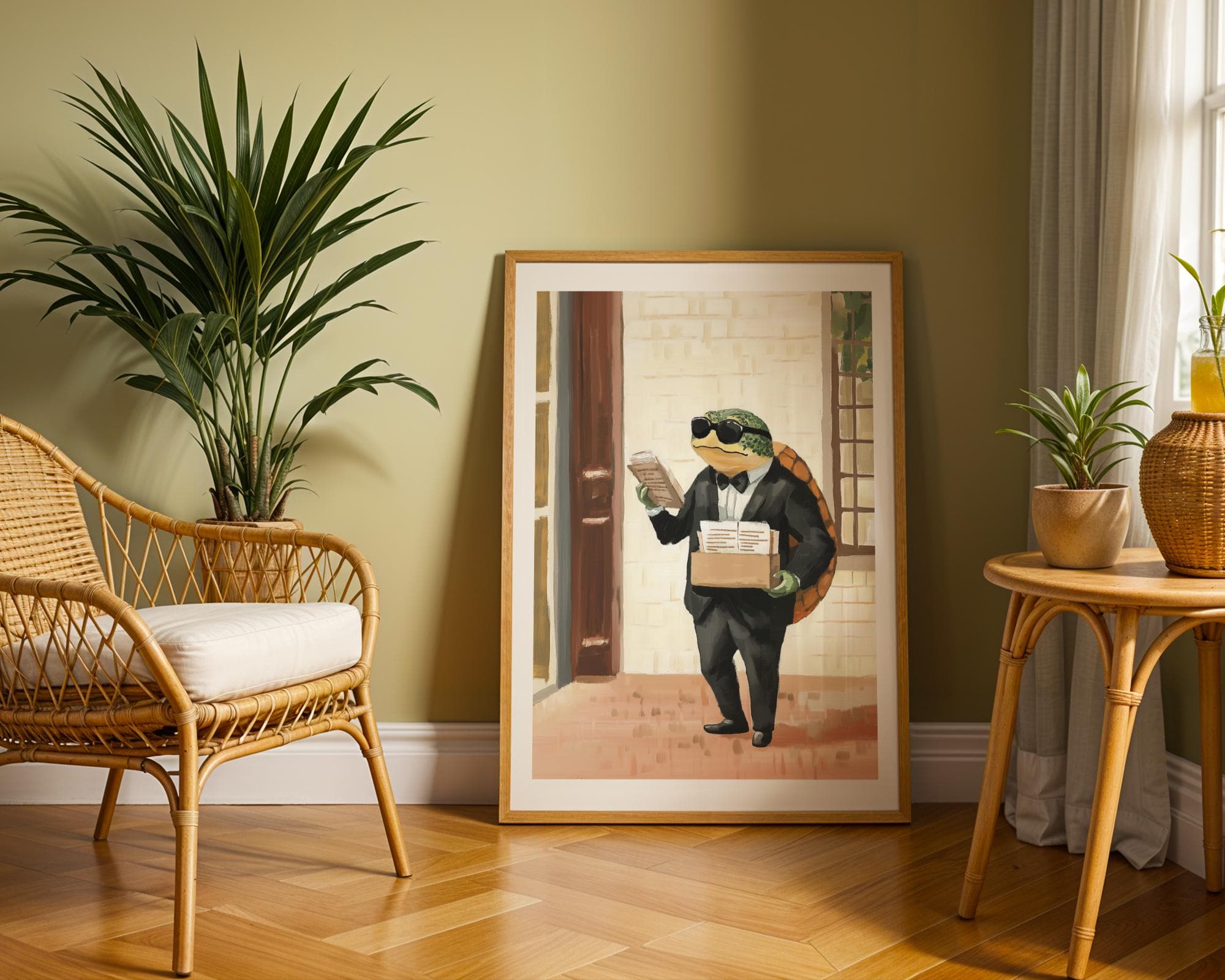 Whimsical Turtle Art Print, Quirky Animal Art, Funny Office Wall Art, Quirky Turtle Delivery Man Print, Playful Animal Wall Art, Turtle Art - view 7
