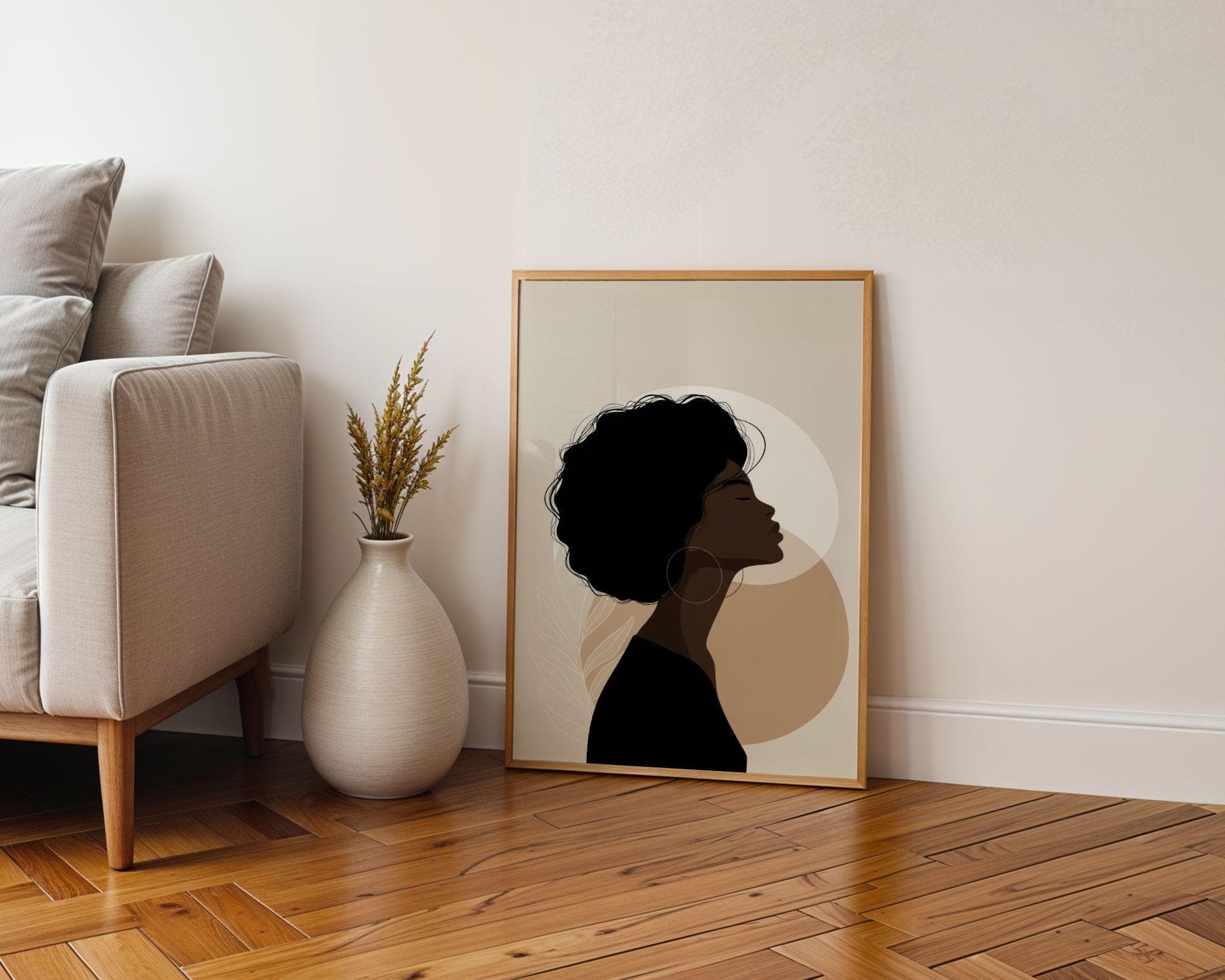 African Girl Printable Wall Art, Black Woman Print, Boho Woman Art, African American Woman Face Art, Black Female Silhouette, Gallery Decor - view 5