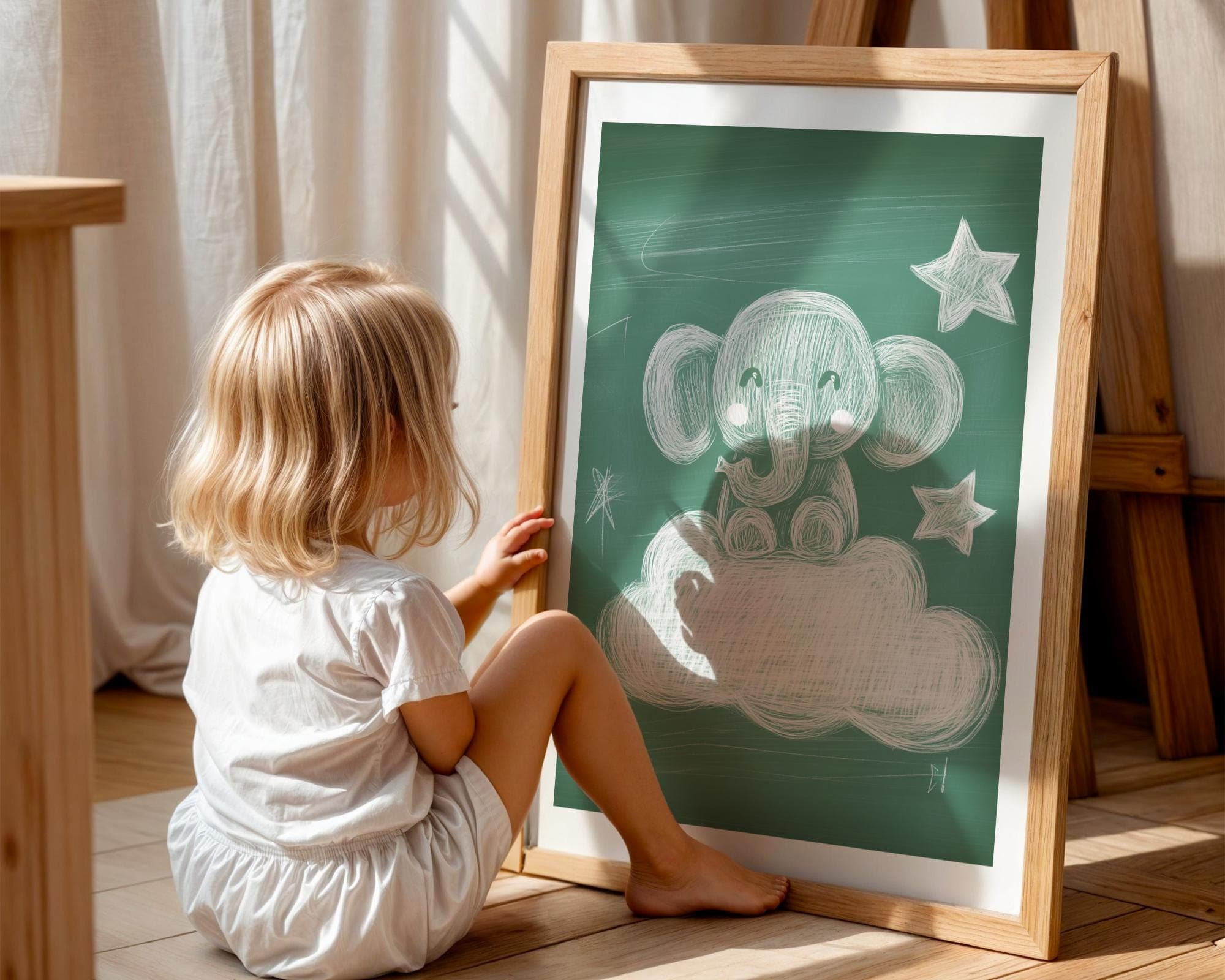Chalkboard Elephant Nursery Wall Art, Baby Elephant Wall Art, Cute Baby Room Decor, Elephant Kids Room Poster, Printable Baby Elephant Art - view 6
