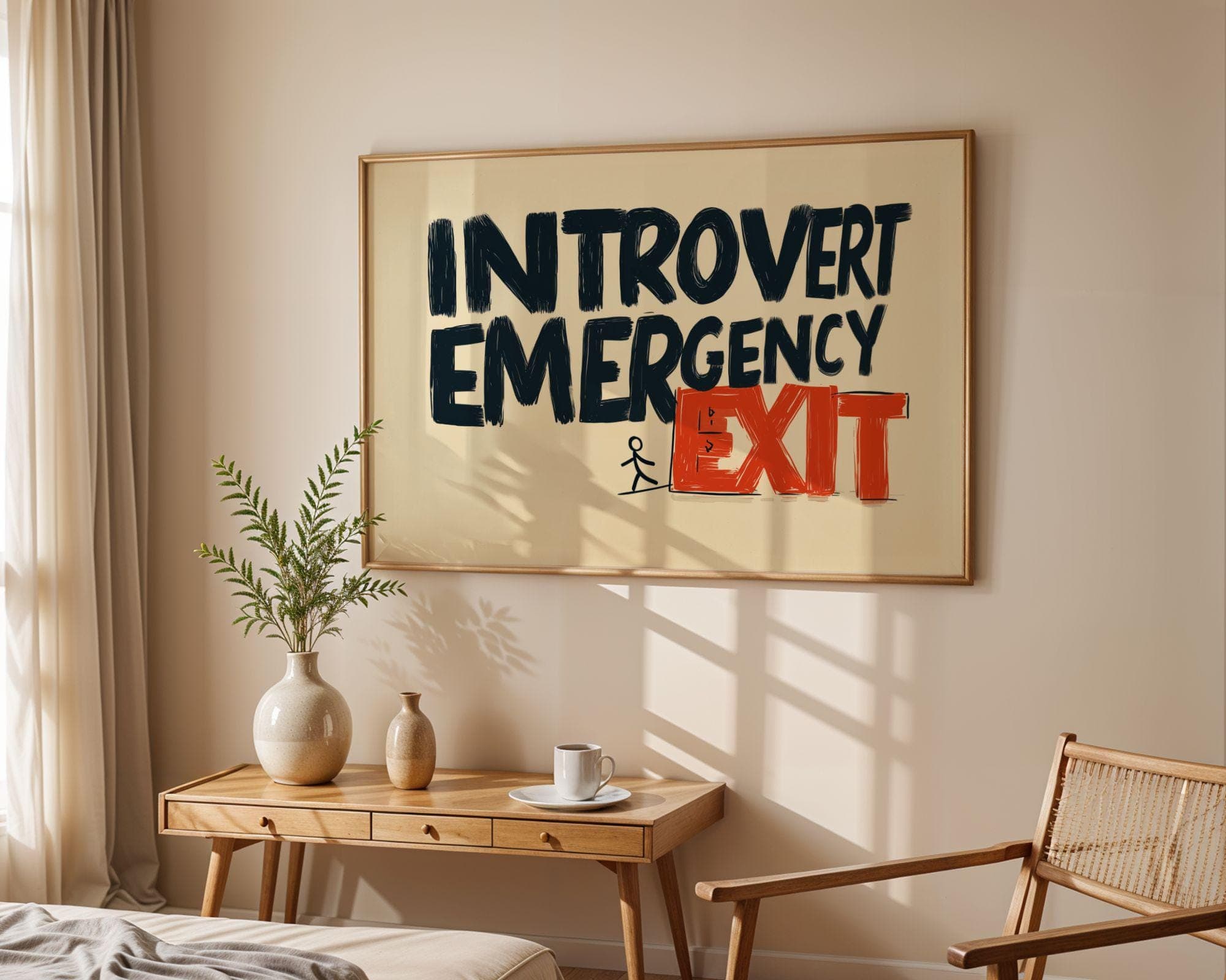 Introvert Emergency Exit Poster, Funny Office Wall Art, Office Humor Print, Minimal Office Poster, Corporate Humor Art, Dorm Room Poster - view 6