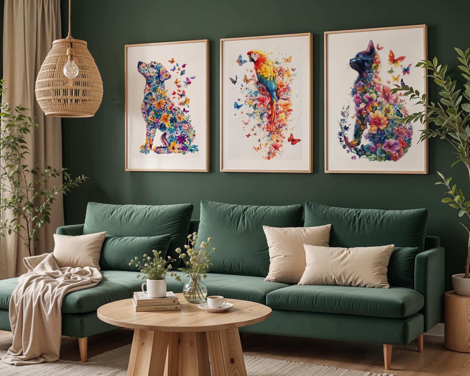 Whimsical Animal Wall Art Set, Floral Animal Art for Kids, Butterfly and Flower Animal Wall Art, Dog, Cat, Parrot Art Prints for Kids, Set 3 - view 3