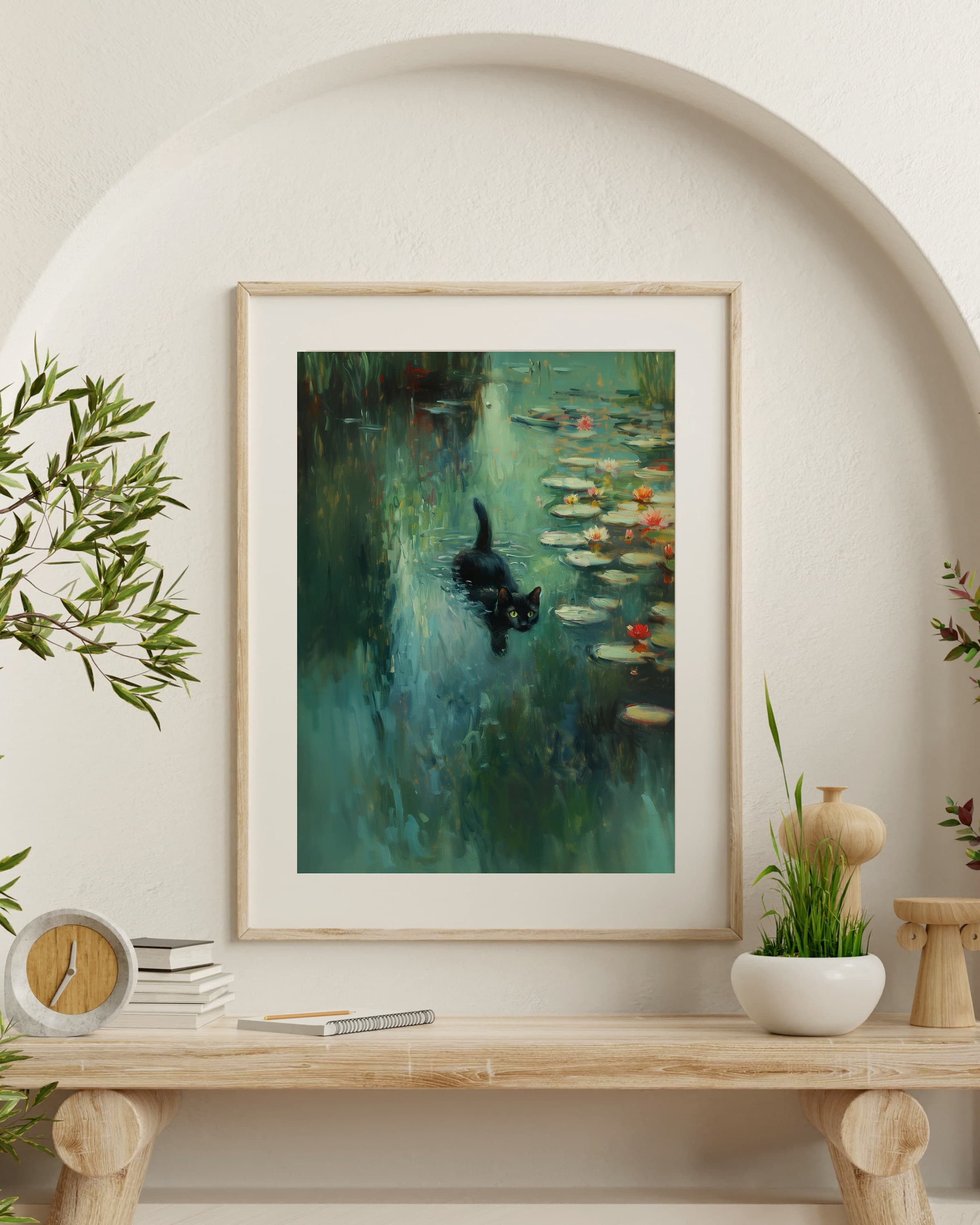 Cat Print Monet Black Cat Poster Wall Art, Oil Painting, Monet Cat Painting, Black Cat Monet, Cat Monet,Cat Person Gifts, Monet style - view 3