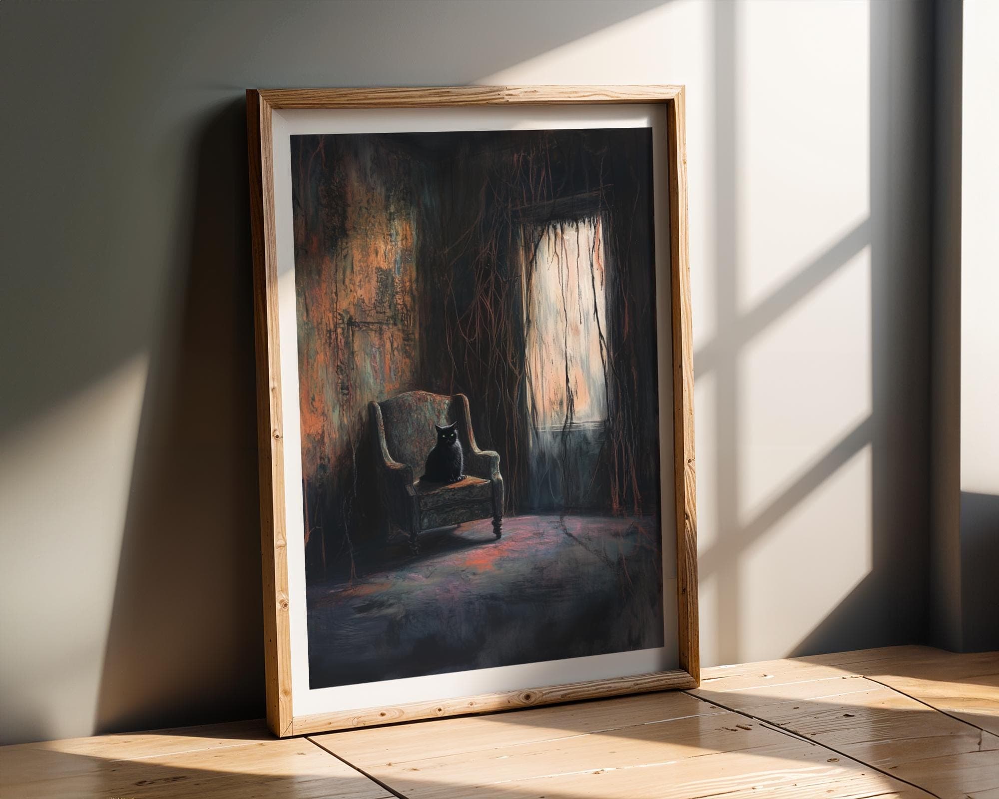 Gothic Black Cat Wall Art, Vintage Black Cat Wall Art, Mystical Cat and Moody Room Art, Moody Wall Art, Moody Digital Wall Art, Cat Poster - view 3