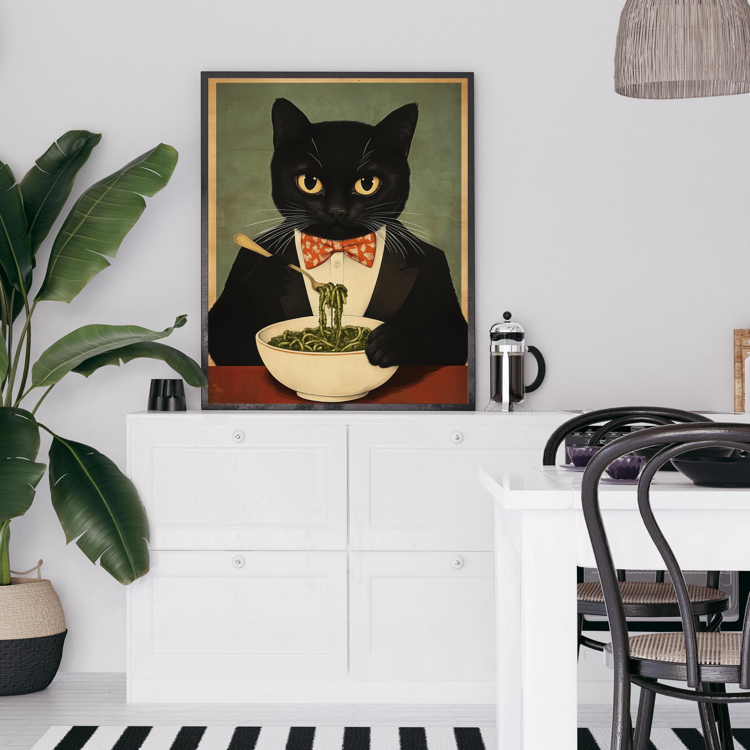 Black Cat Spaghetti Print – Quirky Retro Kitchen Wall Art (Digital Download) - view 5