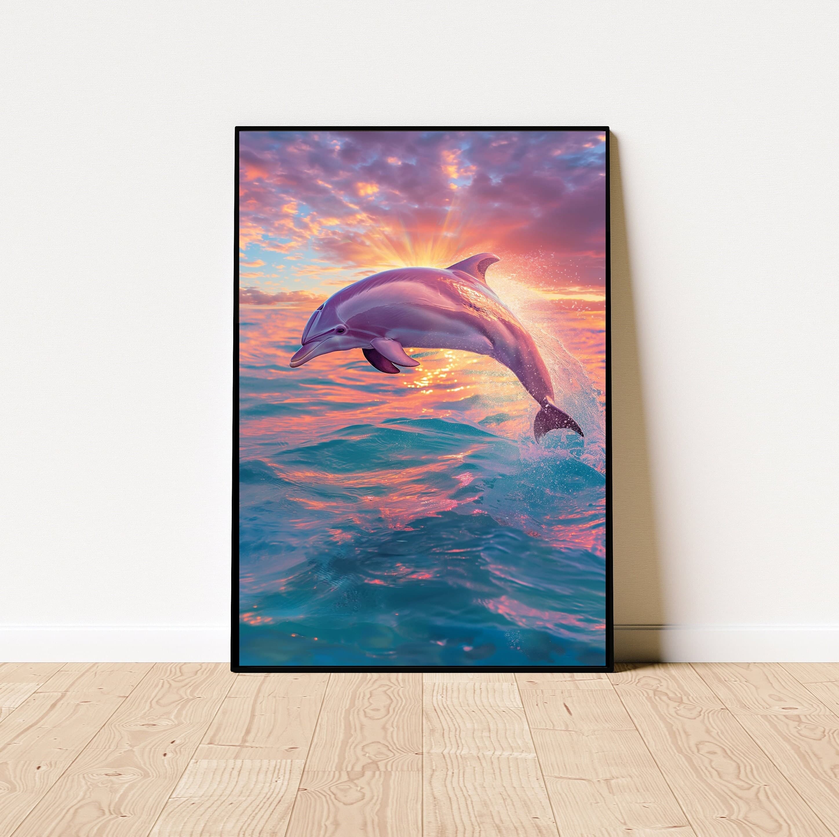 Dolphin Sunset Poster, Oil Painting, Dolphin Digital Printable Wall Art, Dolphin Digital Wall Art, Aesthetic Art Bathroom, Bathroom Decor
