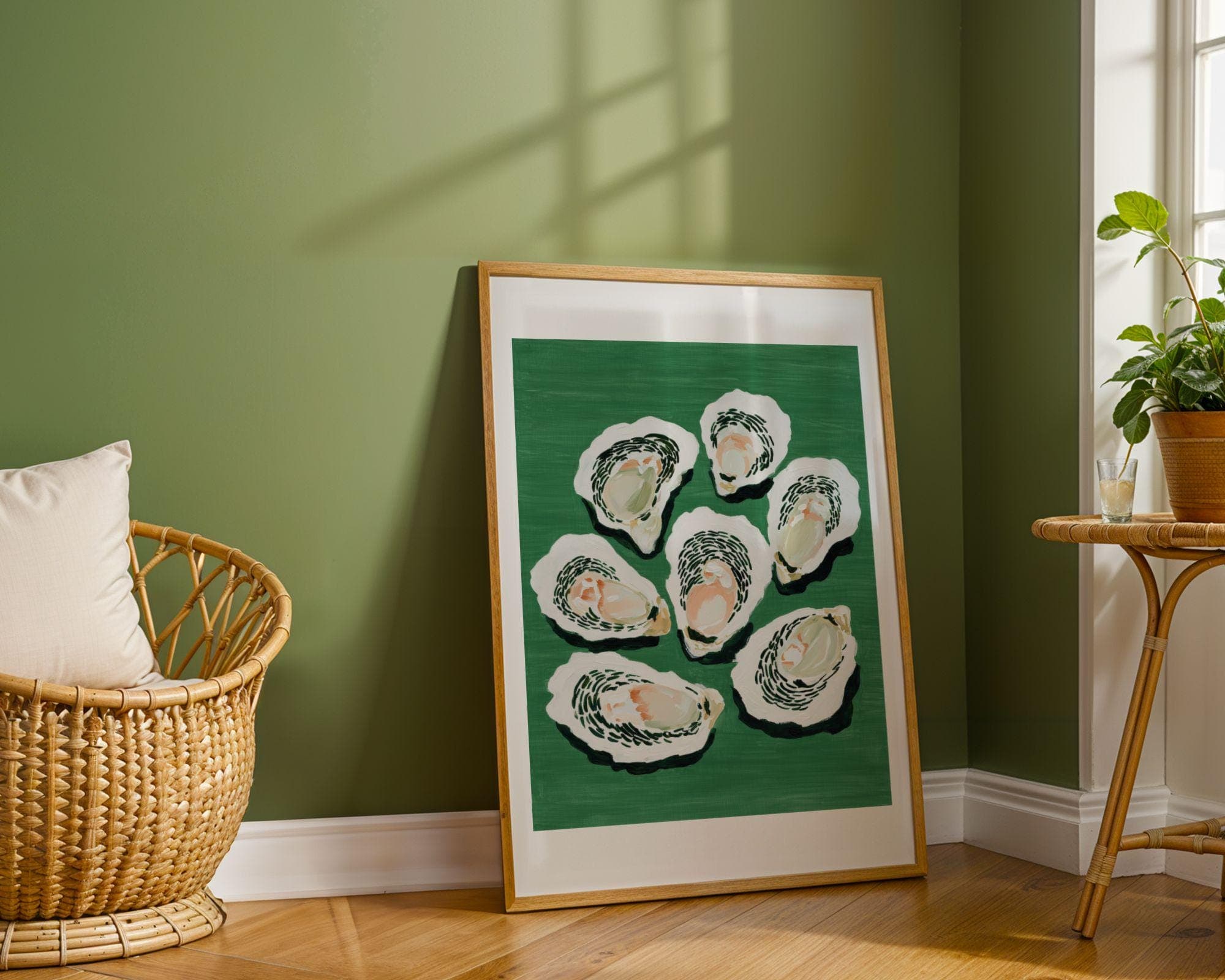 OYSTER Wall Art Print, Coastal Kitchen Decor, Green Oyster Painting, Seafood Wall Art, Oyster Print, Oyster Lover Gift, Oyster Painting - view 2