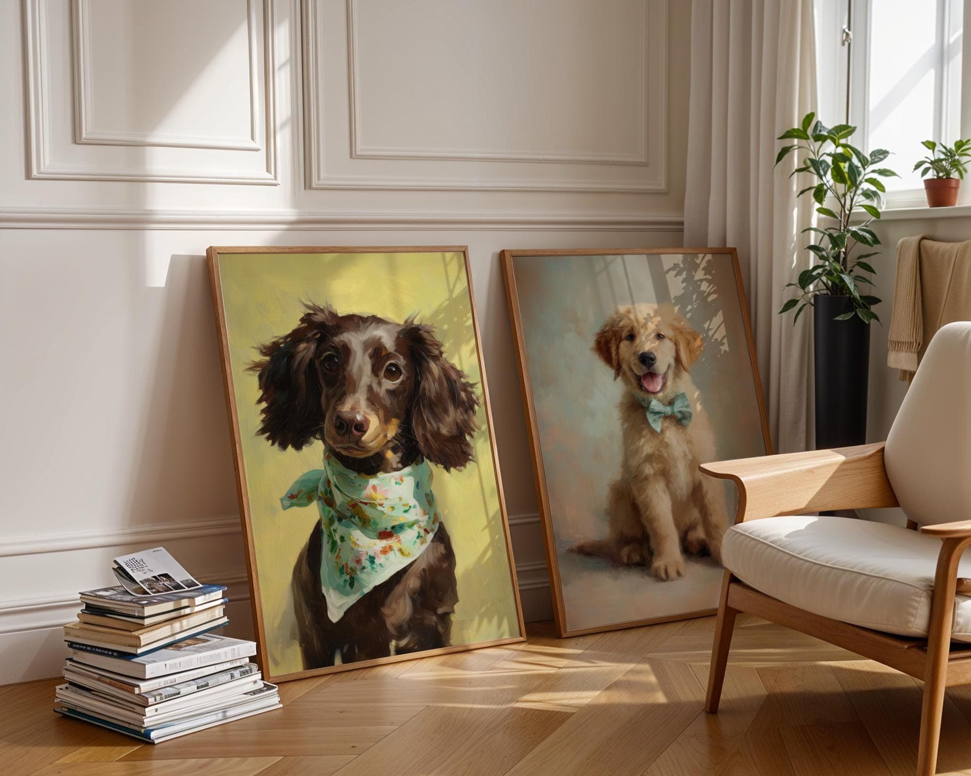 Cute Dog Portrait Wall Art Set of 6, Puppy Gallery Wall Art, Colorful Dog Portrait Gallery Wall, Puppy Nursery Decor, Pet Portrait Art - view 2