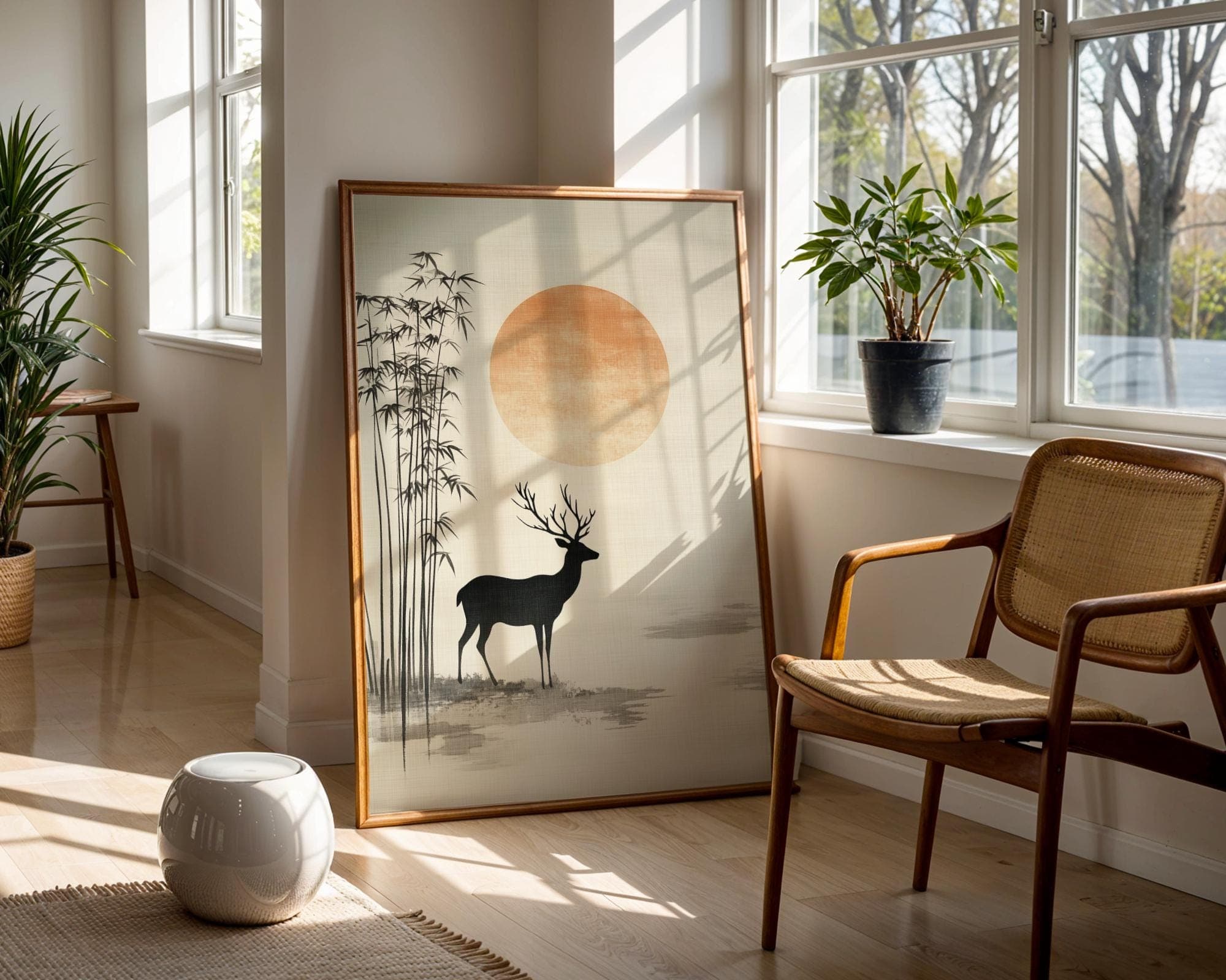 Japandi Deer Wall Art – Minimalist Bamboo Sunset Print – Zen Nature Poster, Japanese Wall Art, Wabi Sabi Wall Art, Japanese Poster,Printable - view 2