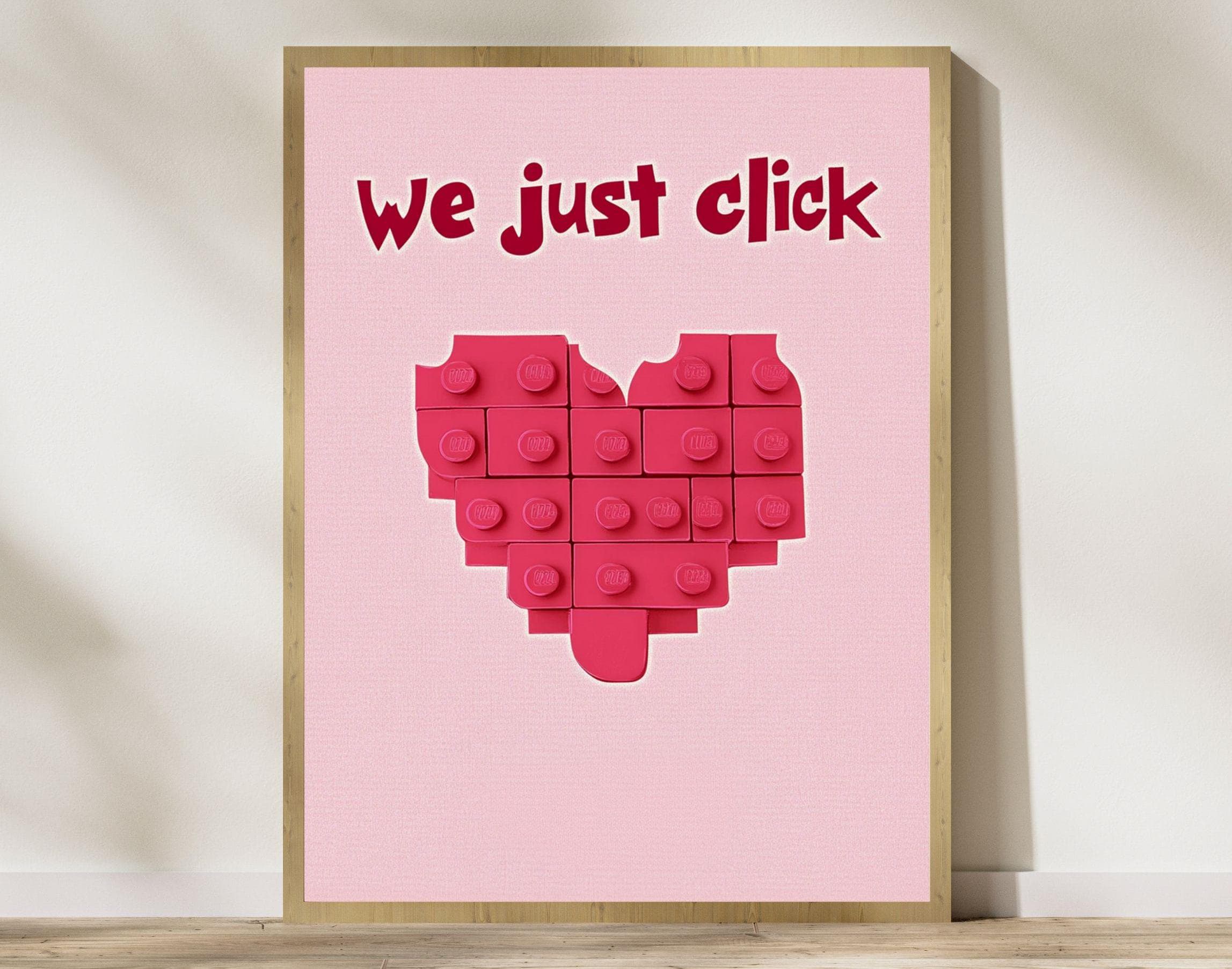 Romantic Lego-Inspired Valentine Wall Art, Valentine's Day Decor, Valentine's Gift, Valentine's Day Digital Print, Pink Digital Print