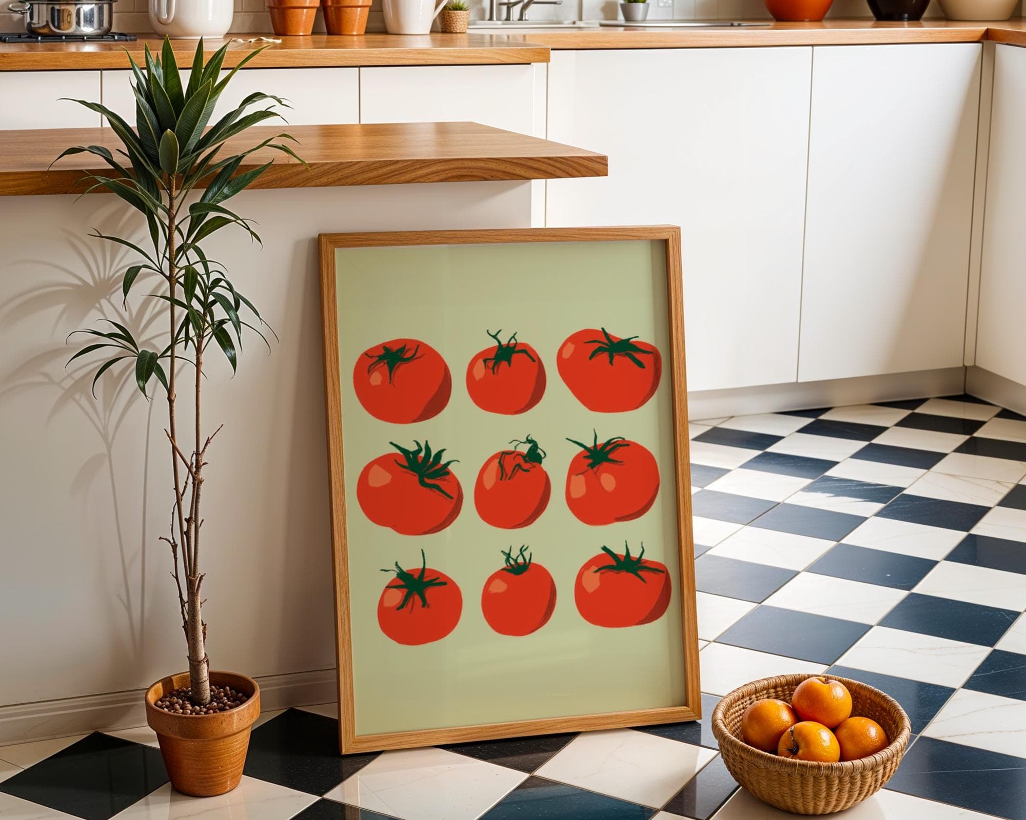 Rustic Tomato Wall Art Print, Vintage Botanical Vegetable Poster, Farm Fresh Red Tomato Wall Hanging, Cute Tomato Kitchen Decor - view 3