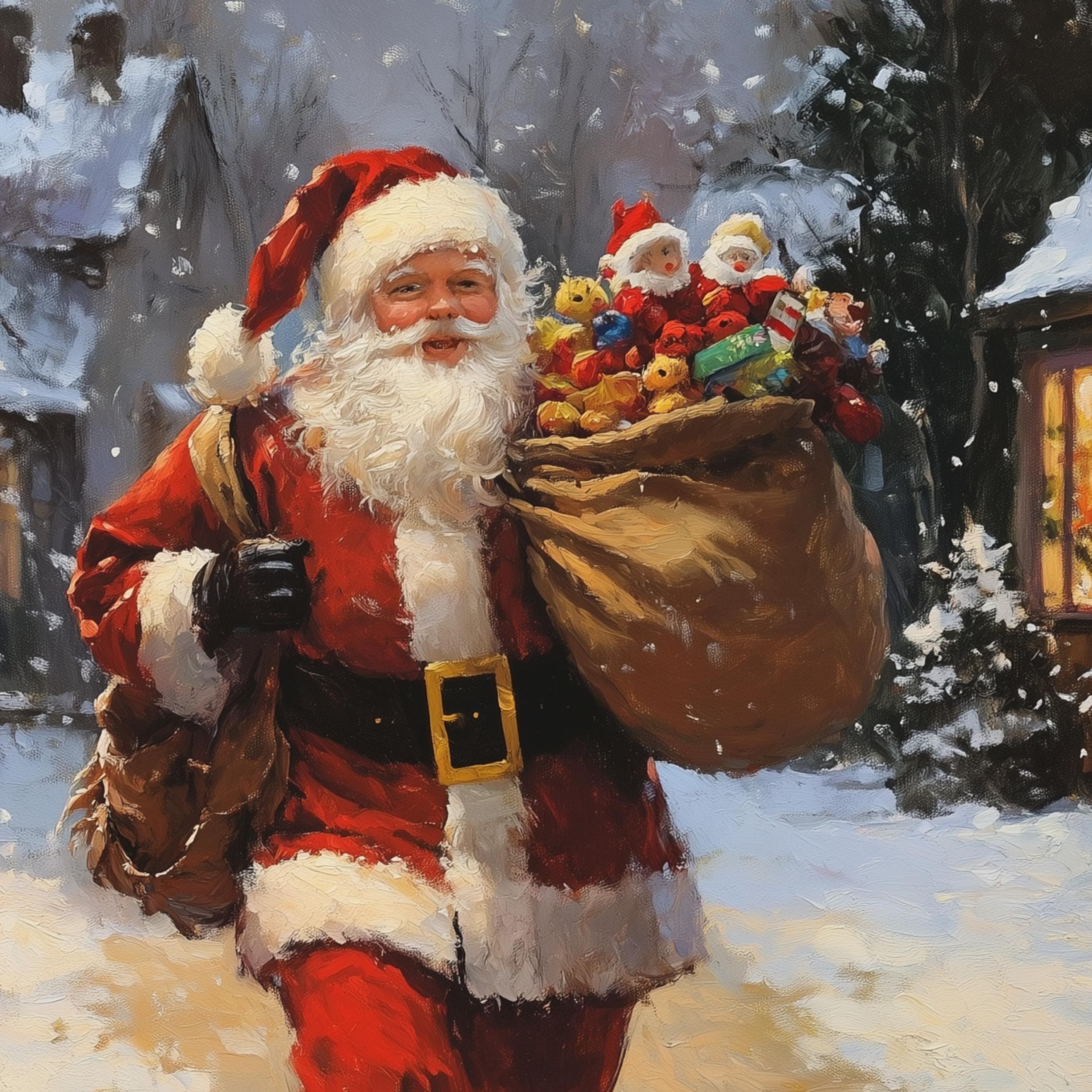 Santa Claus Christmas Wall Art, Cozy Christmas Santa Painting, Classic Santa Claus Painting, Holiday Wall Art, Digital Download, Santa Print - view 2