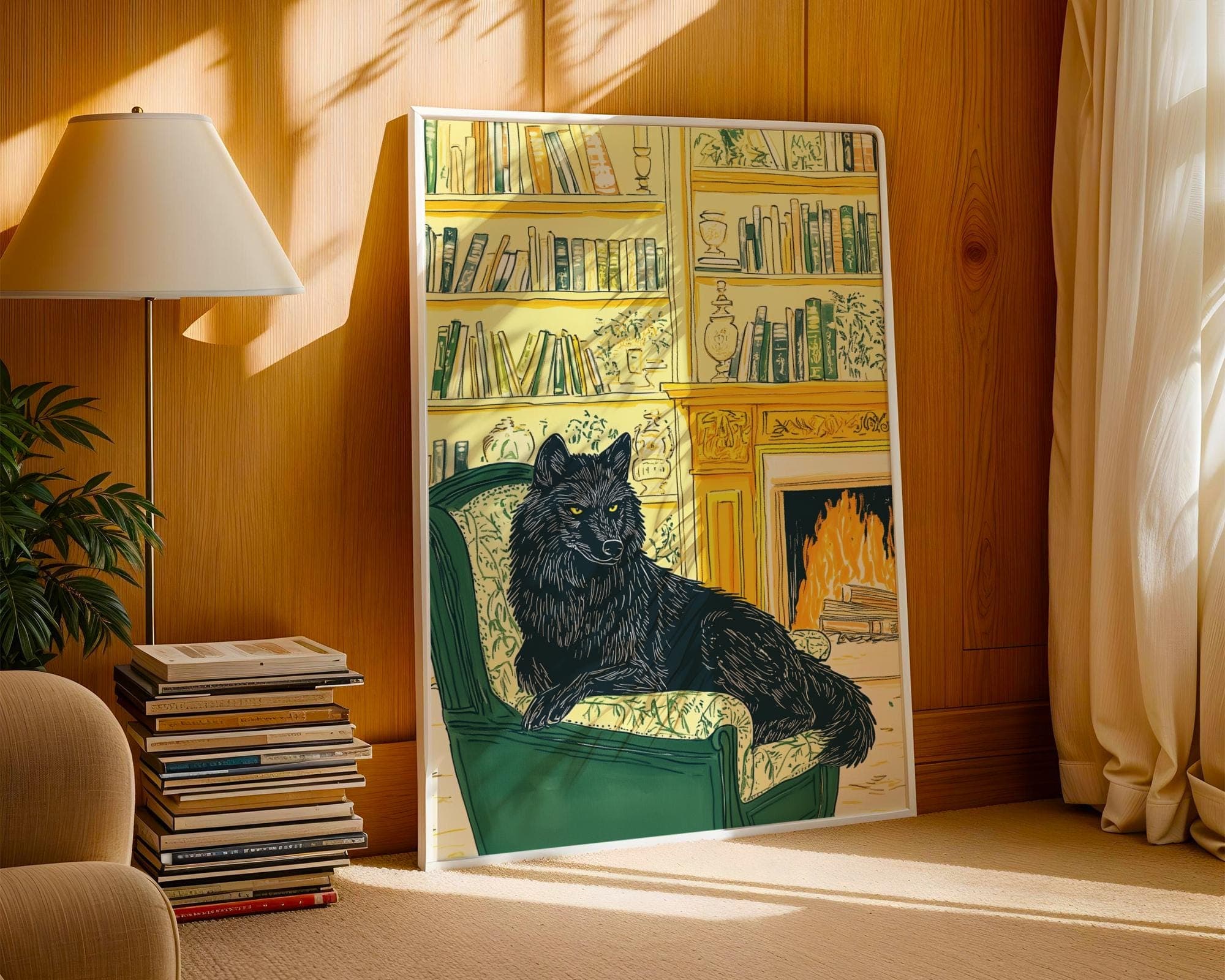 Majestic Black Wolf Wall Art, Mystical Wolf Decor, Dark Fantasy Animal Illustration, Dark Academia Home Decor, Gothic Animal Art, Printable - view 5