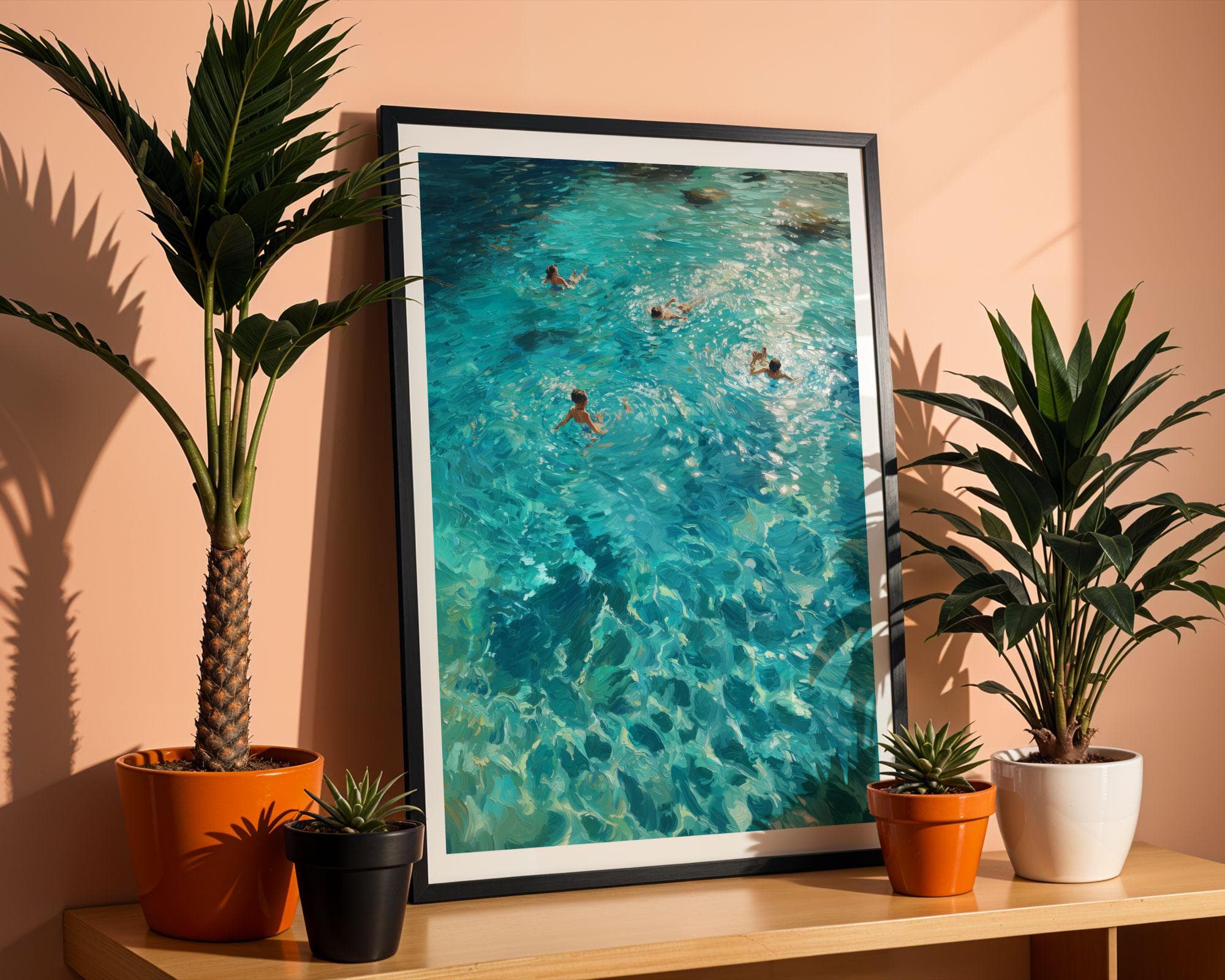 Coastal Wall Art, Turquoise Ocean Swimming Painting, Beach House Wall Decor, Turquoise Sea Wall Art, Seaside Wall Art, Ocean Swim Wall Art - view 7