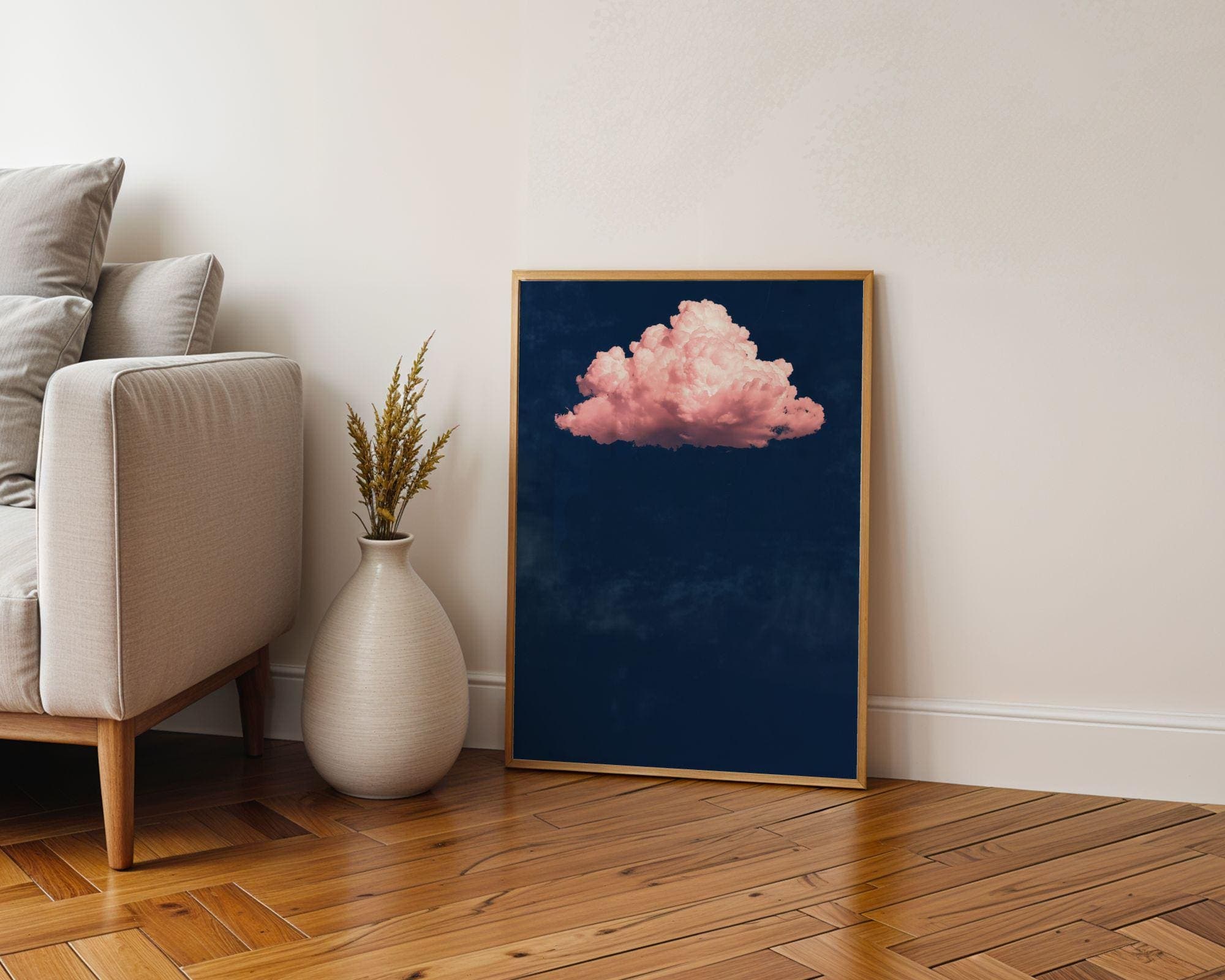 Pink Cloud on Navy, Minimal Wall Art Print, Pastel Cloud Aesthetic, Pink Cloud Wall Art, Minimalist Wall Art, Maximalist Art, Digitalprints