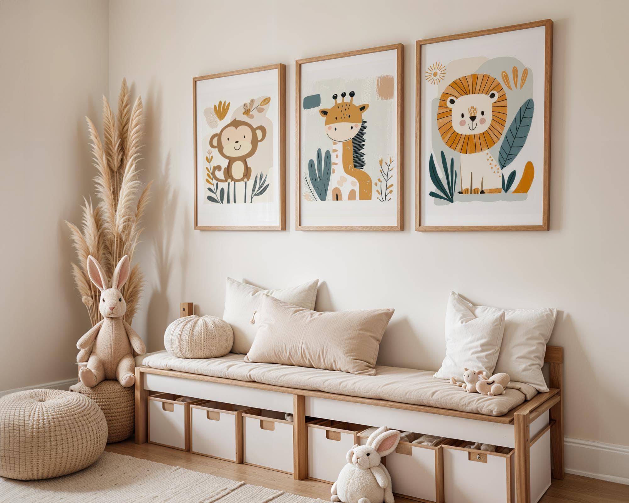 Safari Animal Nursery Wall Art, Lion, Monkey, Giraffe Prints for Kids, Bohemian Safari Animal Wall Print, Safari Kids Room Decor, Printable - view 3