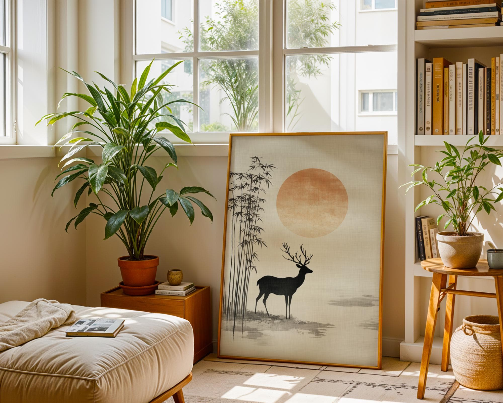 Japandi Deer Wall Art – Minimalist Bamboo Sunset Print – Zen Nature Poster, Japanese Wall Art, Wabi Sabi Wall Art, Japanese Poster,Printable - view 4