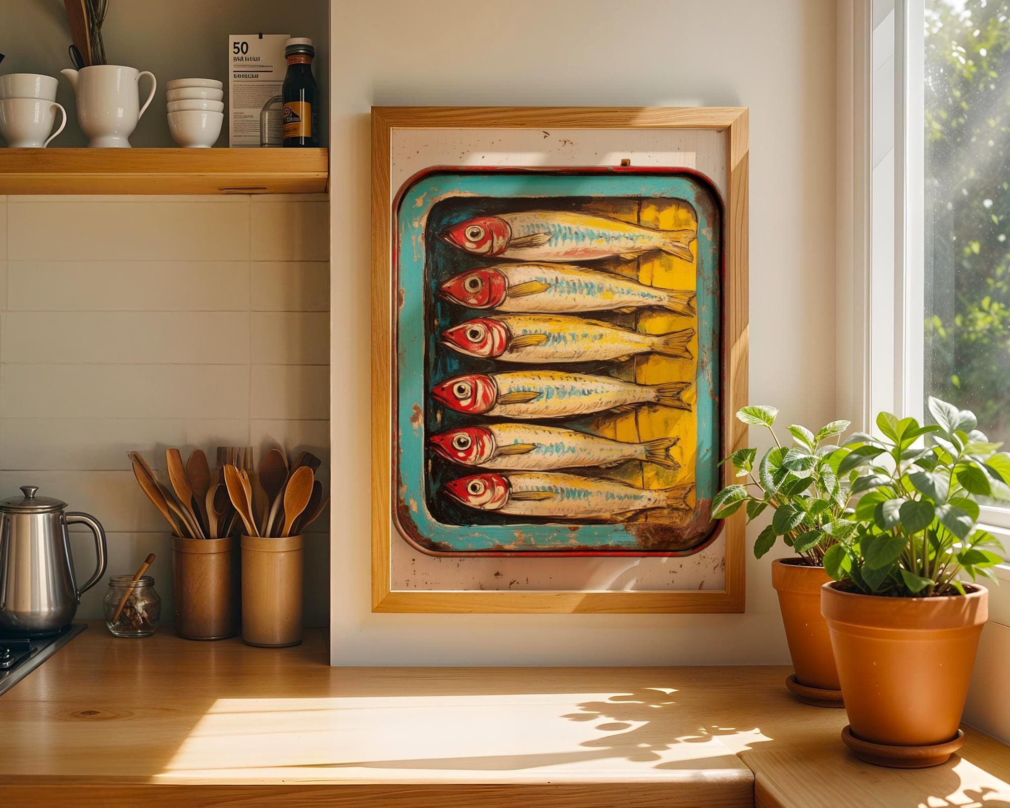 Vintage Sardine Tin Wall Art, Kitchen Poster, Sardine Tin Art, Digital Download, Retro Kitchen Decor, Seafood Wall Art, Retro Wall Print - view 2