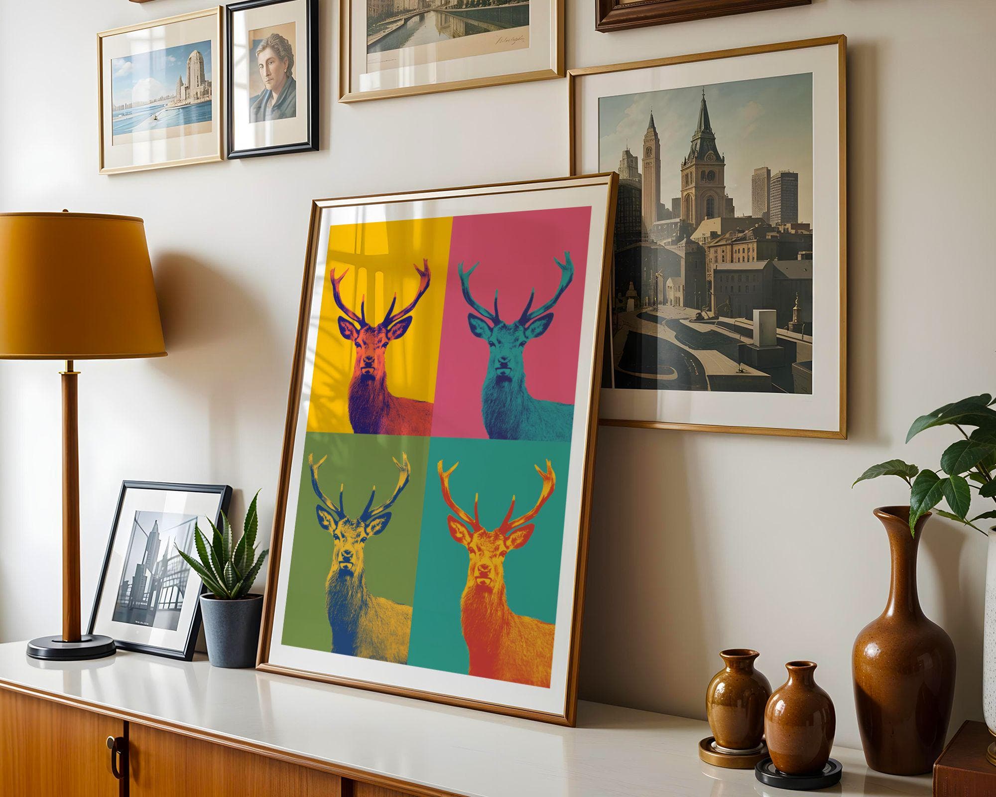 Pop Art Deer Quad | Colorful Stag Wall Art, Pop Art Deer Wall Art, Bold Stag Wall Art, Retro Deer Wall Art – Funky Pop Animal Poster - view 5