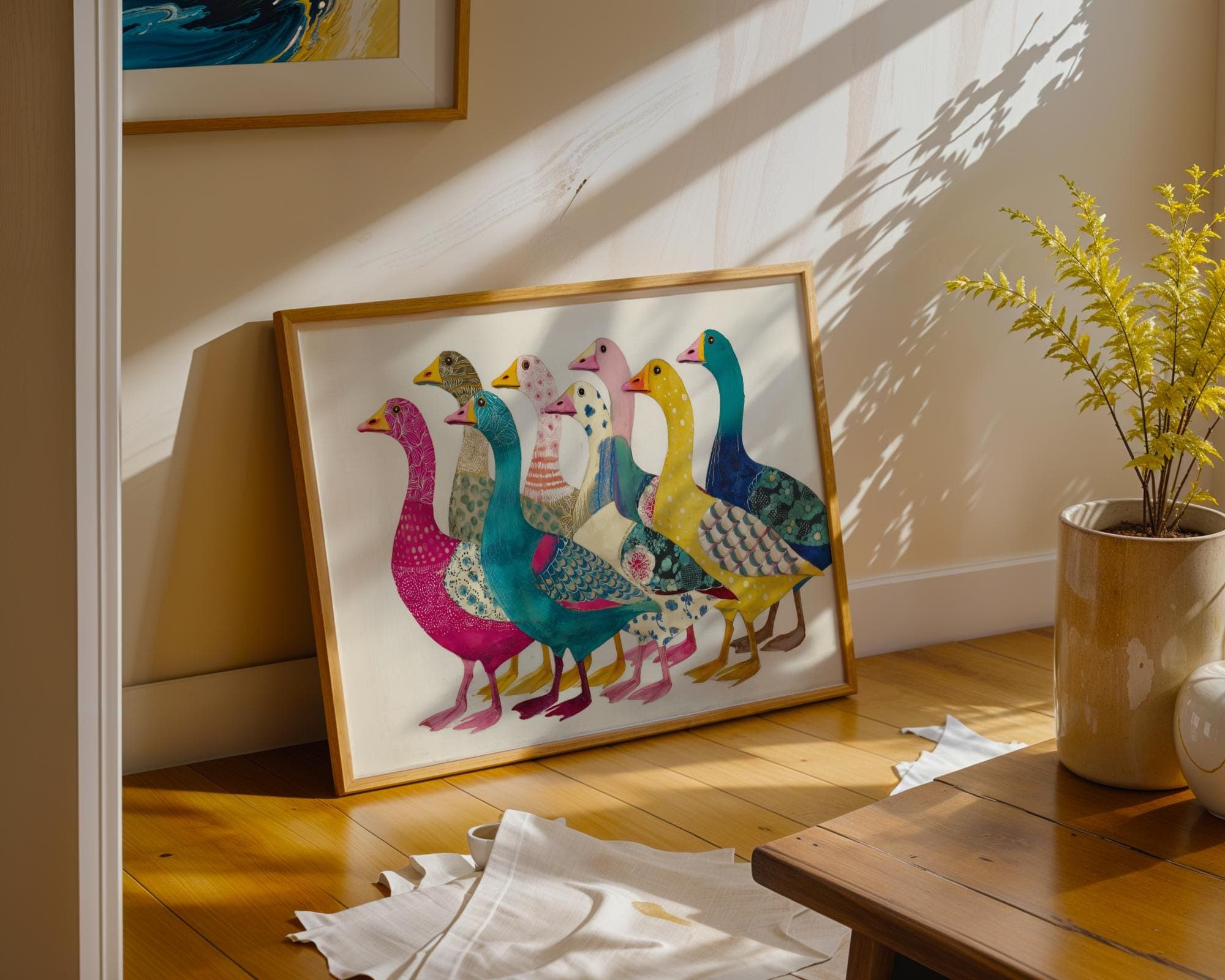 Colorful Goose Parade Art Print - Whimsical Animal Wall Decor, Funky Goose Wall Art, Quirky Goose Gang Poster - Modern Farm Animal Art - view 3