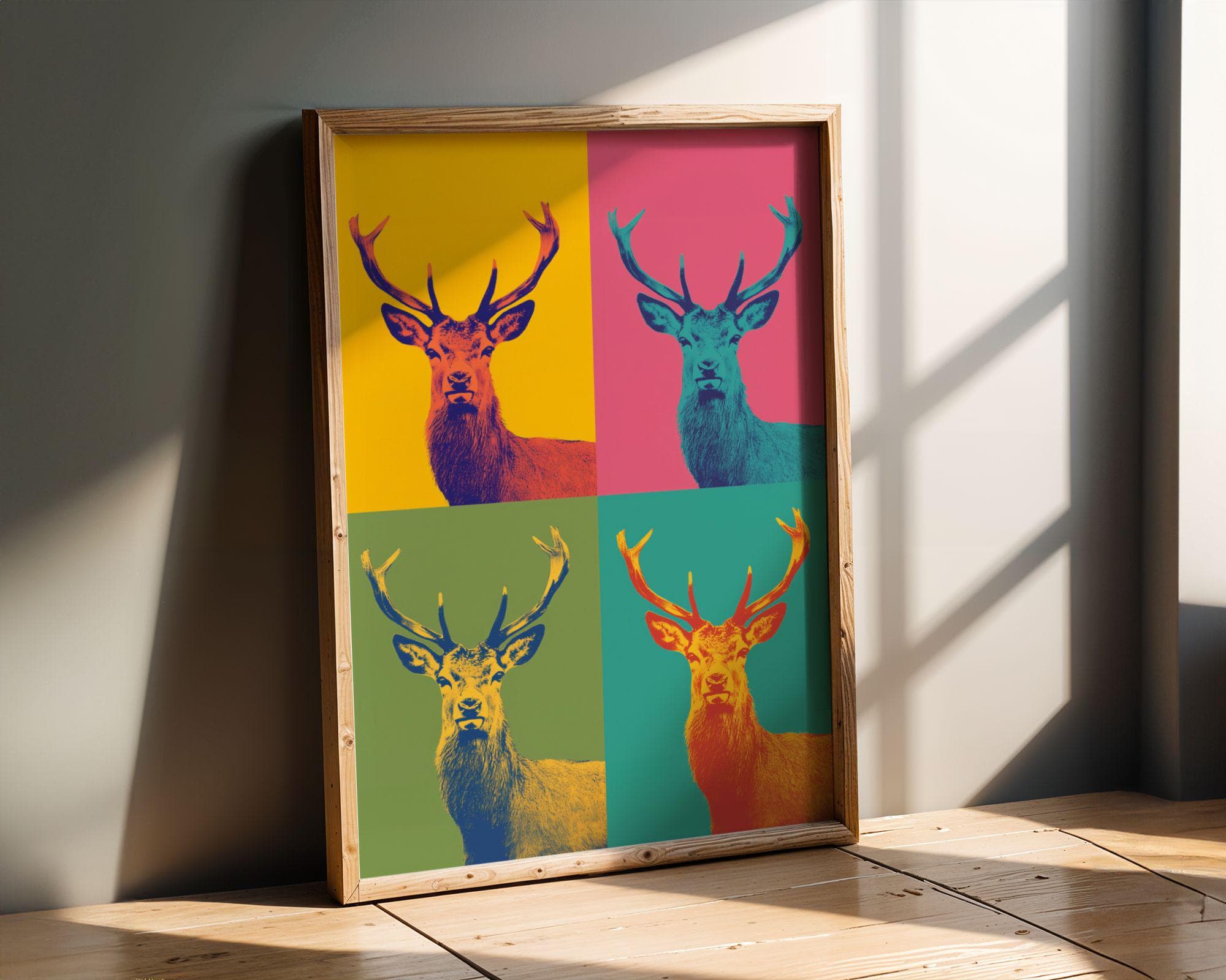 Pop Art Deer Quad | Colorful Stag Wall Art, Pop Art Deer Wall Art, Bold Stag Wall Art, Retro Deer Wall Art – Funky Pop Animal Poster - view 6