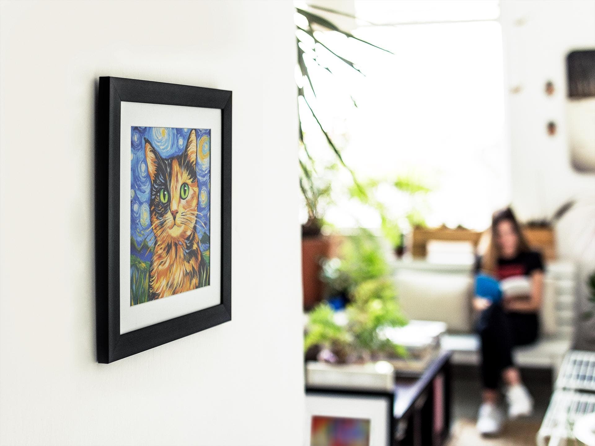 Abstract Cat Wall Art, Van Gogh Inspired Starry Night Cat, Colorful Wall Art Inspired by Van Gogh, Colorful Abstract Cat Painting, Cat Print - view 3