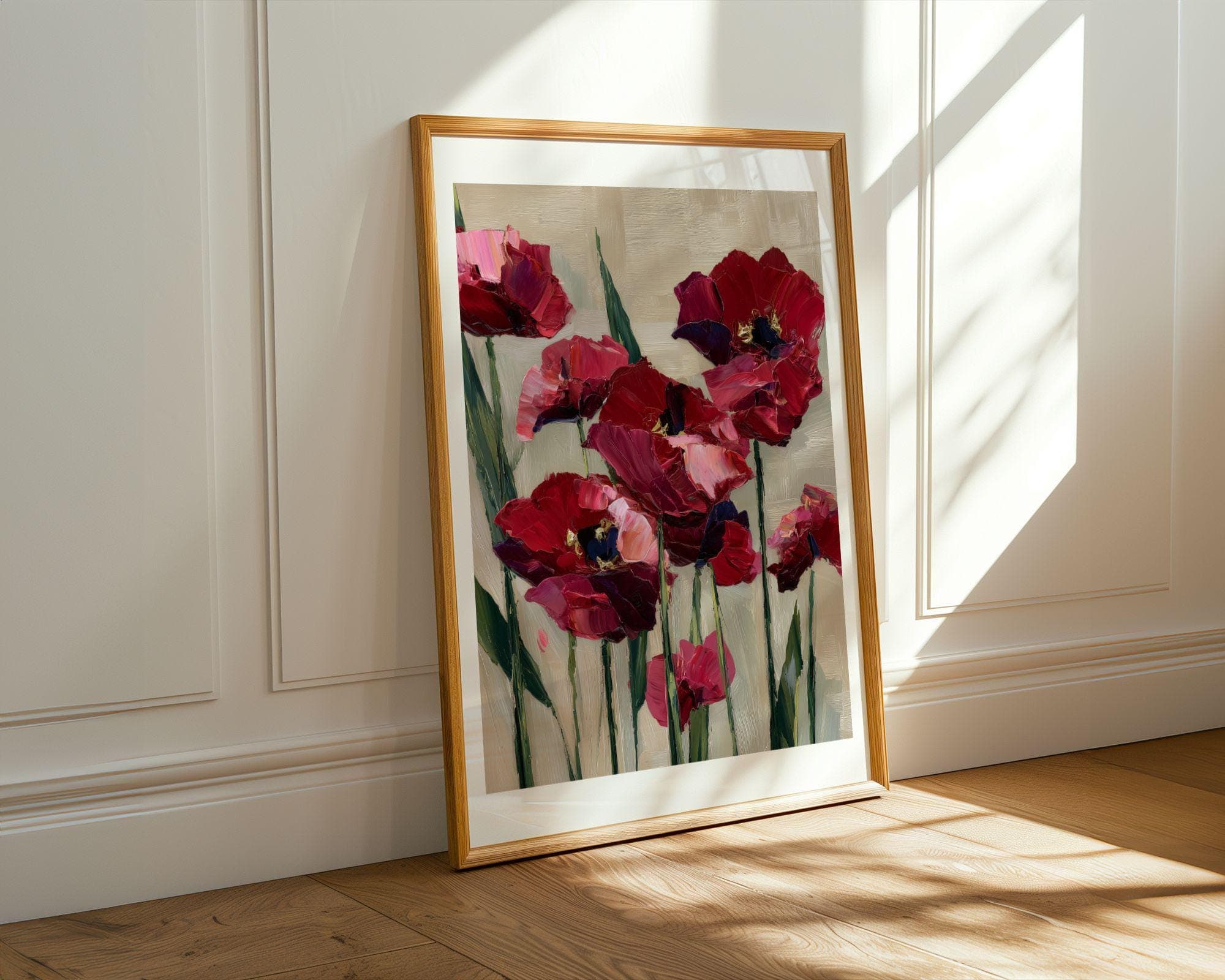 Red Blossom Painting | Contemporary Floral Art, Crimson Poppies Painting, Textured Floral Oil Painting Print, Poppy Flower Oil Print - view 5