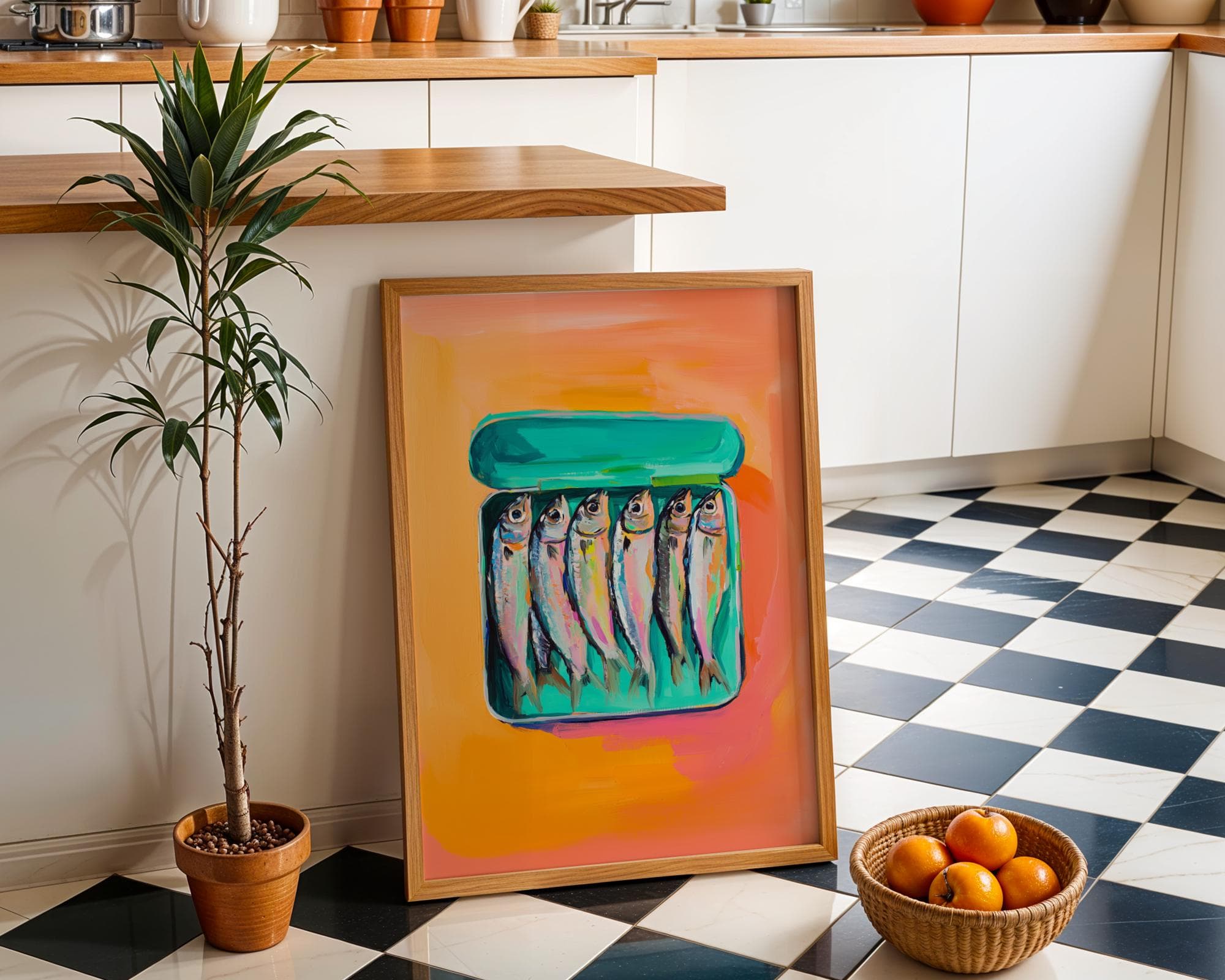 Sardines Print, Kitchen Print, Sardines Tin Wall Art, Dining Room Decor, Retro Food, Vintage Kitchen Decor, Fish Poster, Trendy Seafood Art - view 2