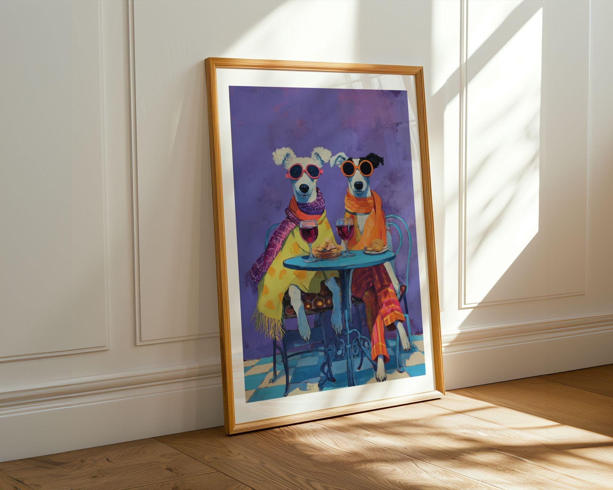 Funny Dog Couple Wine Wall Art, Quirky Dogs Kitchen Wall Art, Funny Animal Dog Painting, Whimsical Dog Couple Art, Wine Lover Gift, Dog Art - view 4