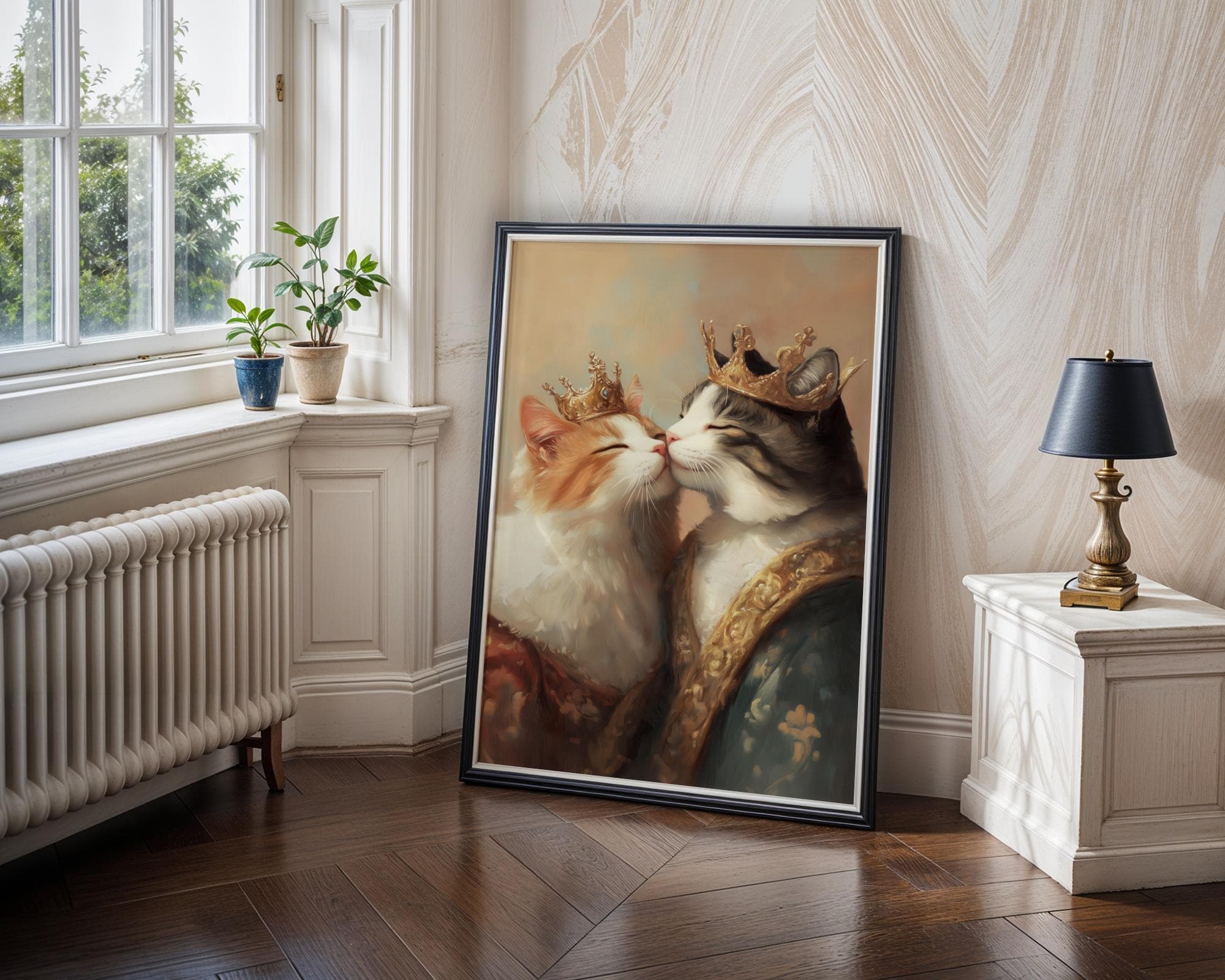 Royal Cat Couple Wall Art, Cat Couple Painting, Quirky Cat Poster, Regal Cats Painting, Whimsical Couple Decor, Fantasy Art, Cat Print - view 6