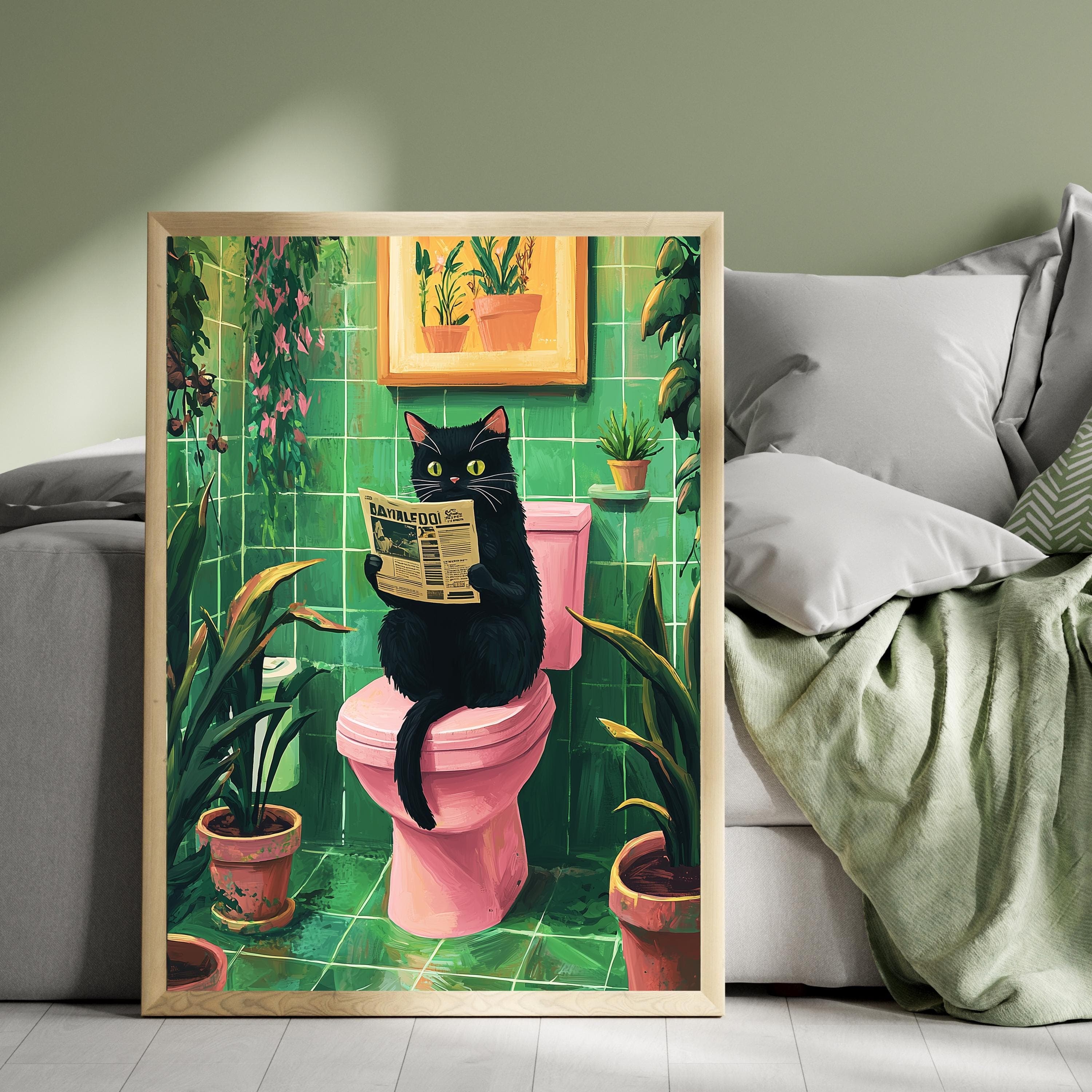 Bathroom Cat Print, Funny Posters, Funny Bathroom Wall Decor, Pink Toilet Bathroom Decor, Funny Cat Poster, Bathroom Wall Art, Toilet Poster - view 4