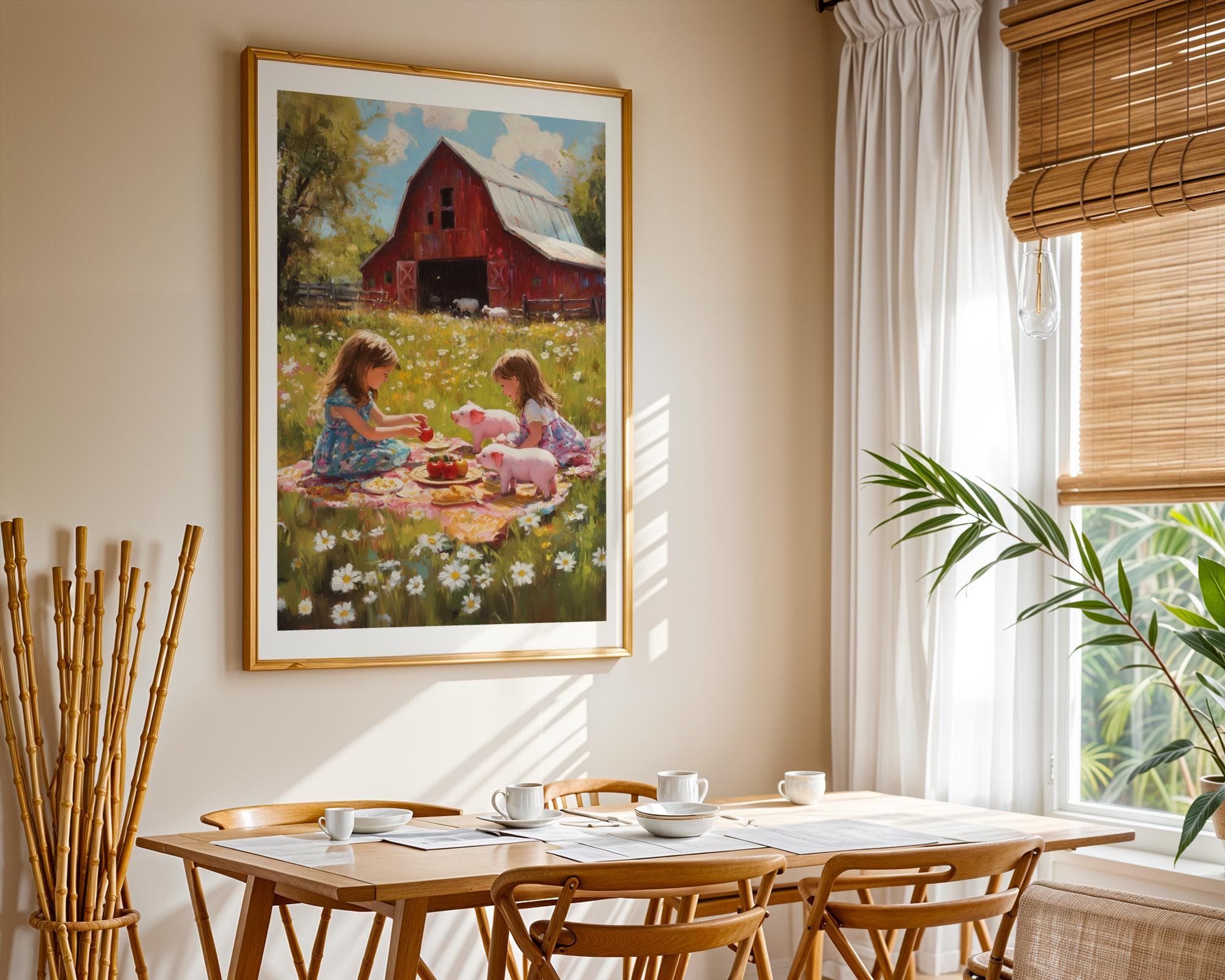 Farm Picnic Art Print, Vintage Farmhouse Nursery Print, Rural Pastoral Art, Whimsical Pastoral Kids Farm Print, Farm Girl Print, Printable - view 6