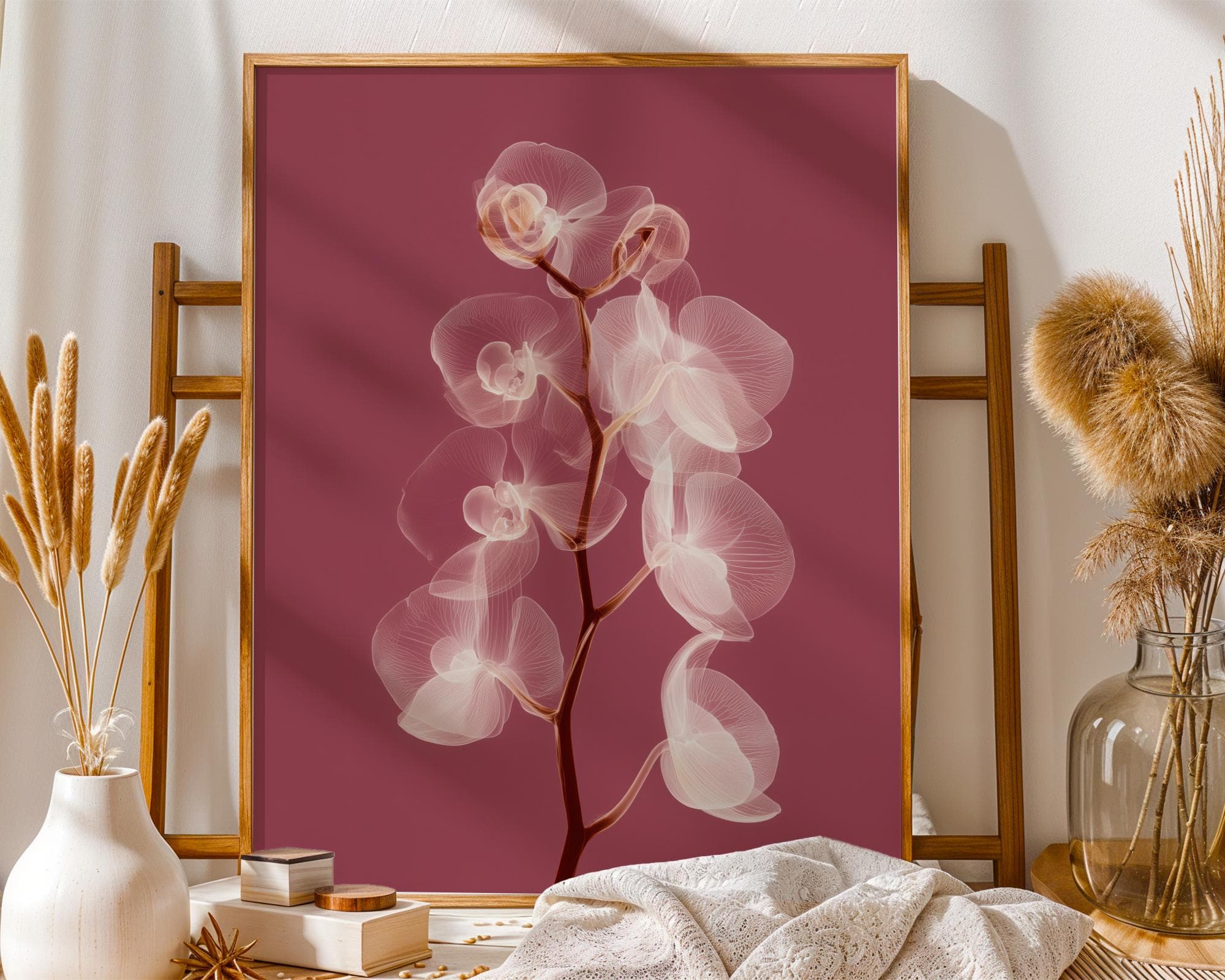 X Ray Orchid Flower Wall Art Botanical Radiograph Pink Orchid Print Minimal Elegant Decor, Modern Botanical Poster, White Floral Wall Decor - view 3