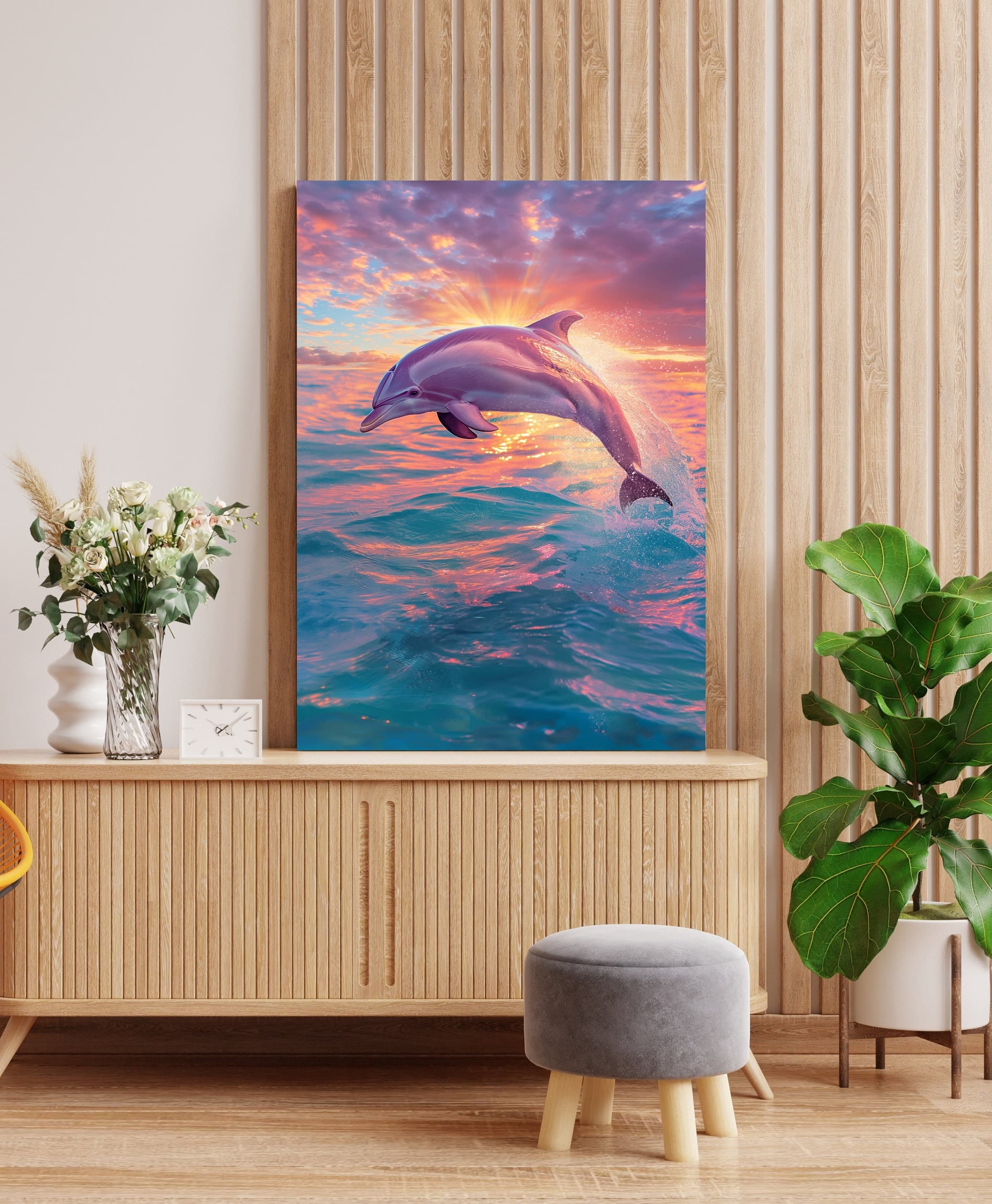Dolphin Sunset Poster, Oil Painting, Dolphin Digital Printable Wall Art, Dolphin Digital Wall Art, Aesthetic Art Bathroom, Bathroom Decor - view 4