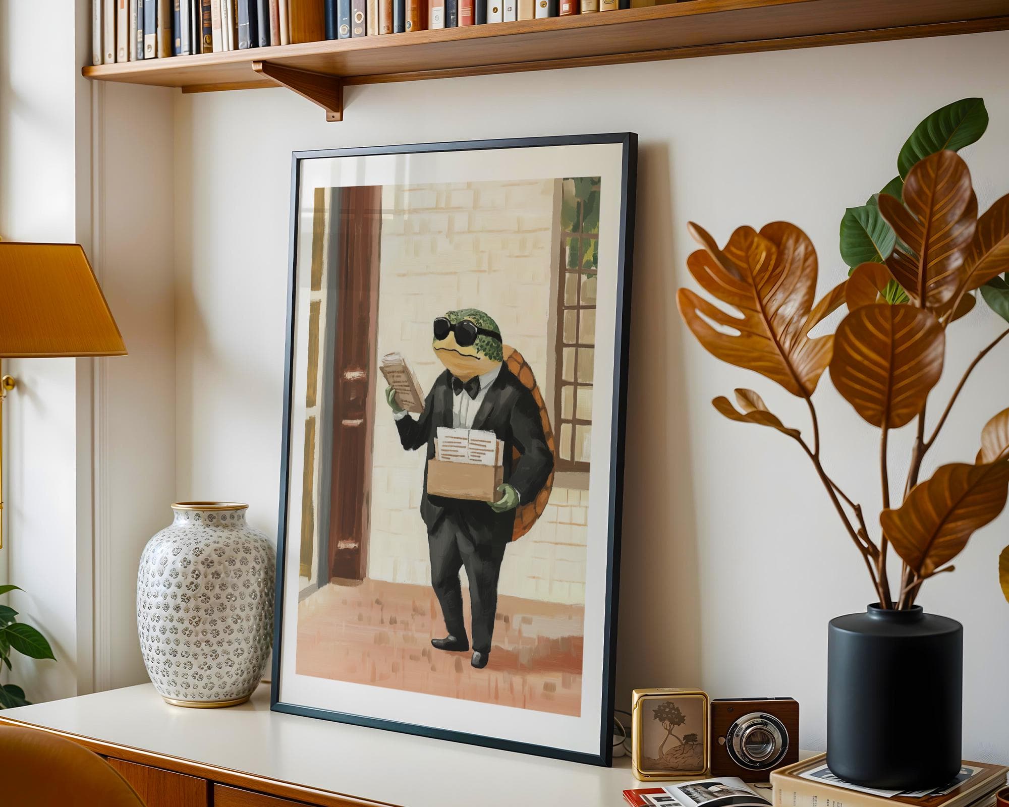 Whimsical Turtle Art Print, Quirky Animal Art, Funny Office Wall Art, Quirky Turtle Delivery Man Print, Playful Animal Wall Art, Turtle Art - view 3