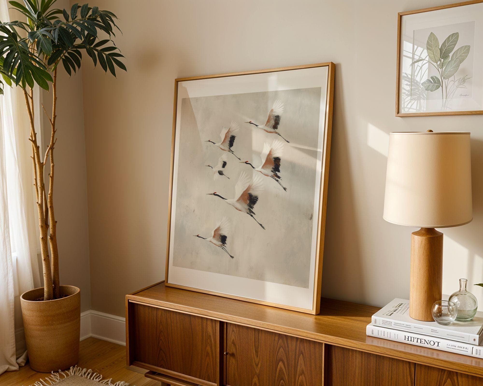 Japandi Crane Wall Art | Flock in Flight, Japandi Wall Decor, Scandinavian Wall Art, Calming Nature Art | Birds in Motion, Digital Download - view 6