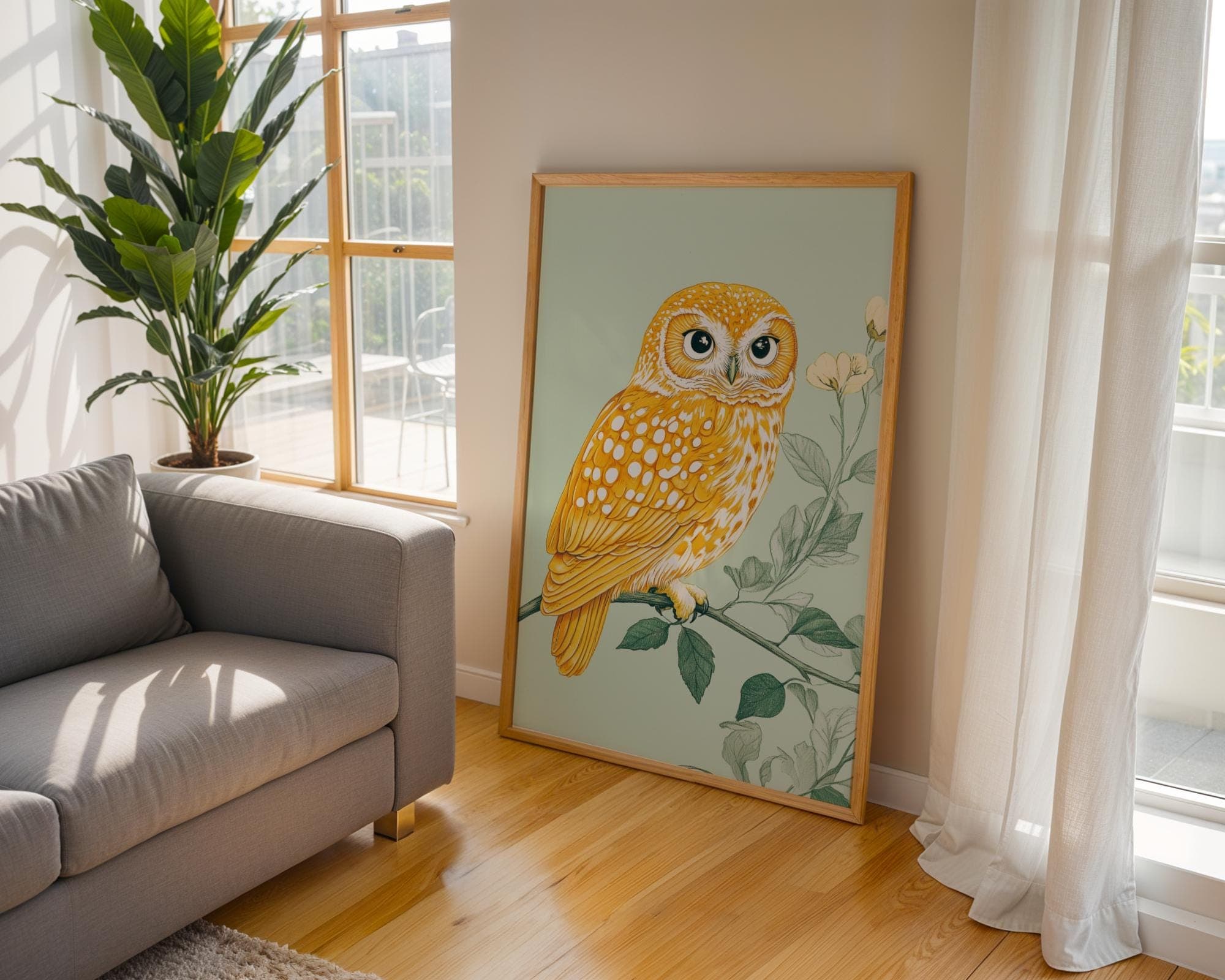 Golden Owl Botanical Art Print: Vintage Boho Wall Decor (Digital Download) - view 4