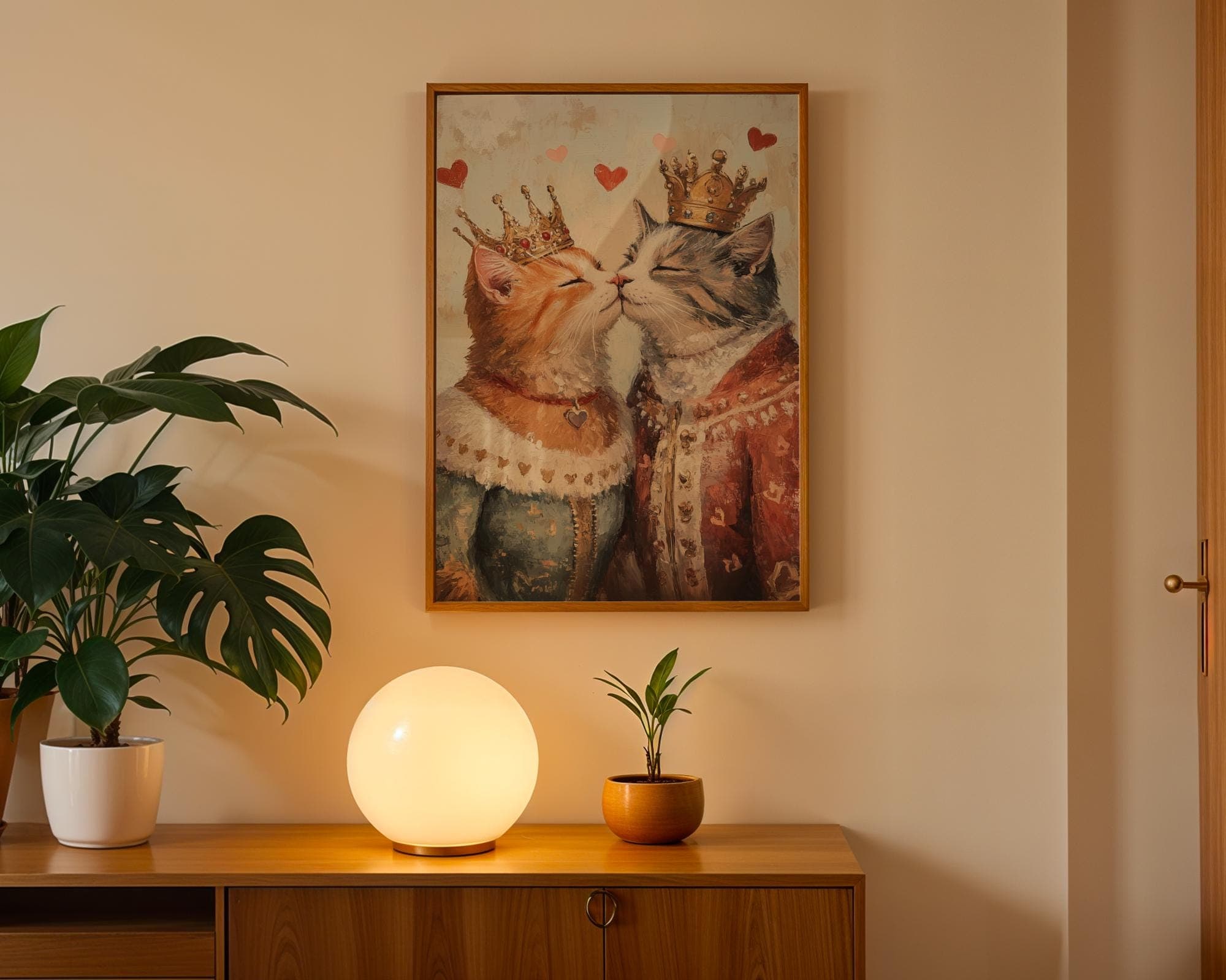 Royal Cat Couple Wall Art, Cat Couple Painting, Quirky Cat Poster, Regal Cats Painting, Whimsical Couple Decor, Fantasy Art, Cat Print - view 7