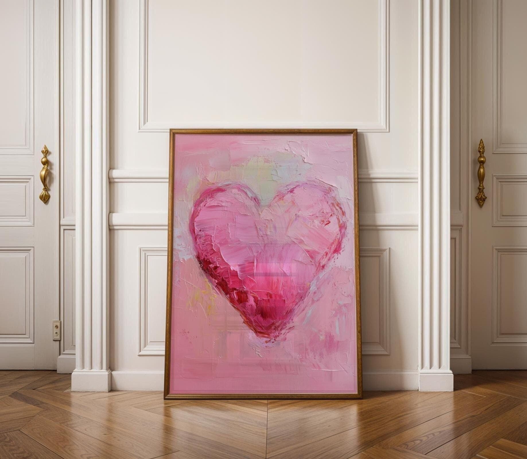Valentines Day Red Pink Heart Print Valentines Wall Art Vintage Valentines Day Decor Romantic Wall Art Valentines Day Gift For Her Art