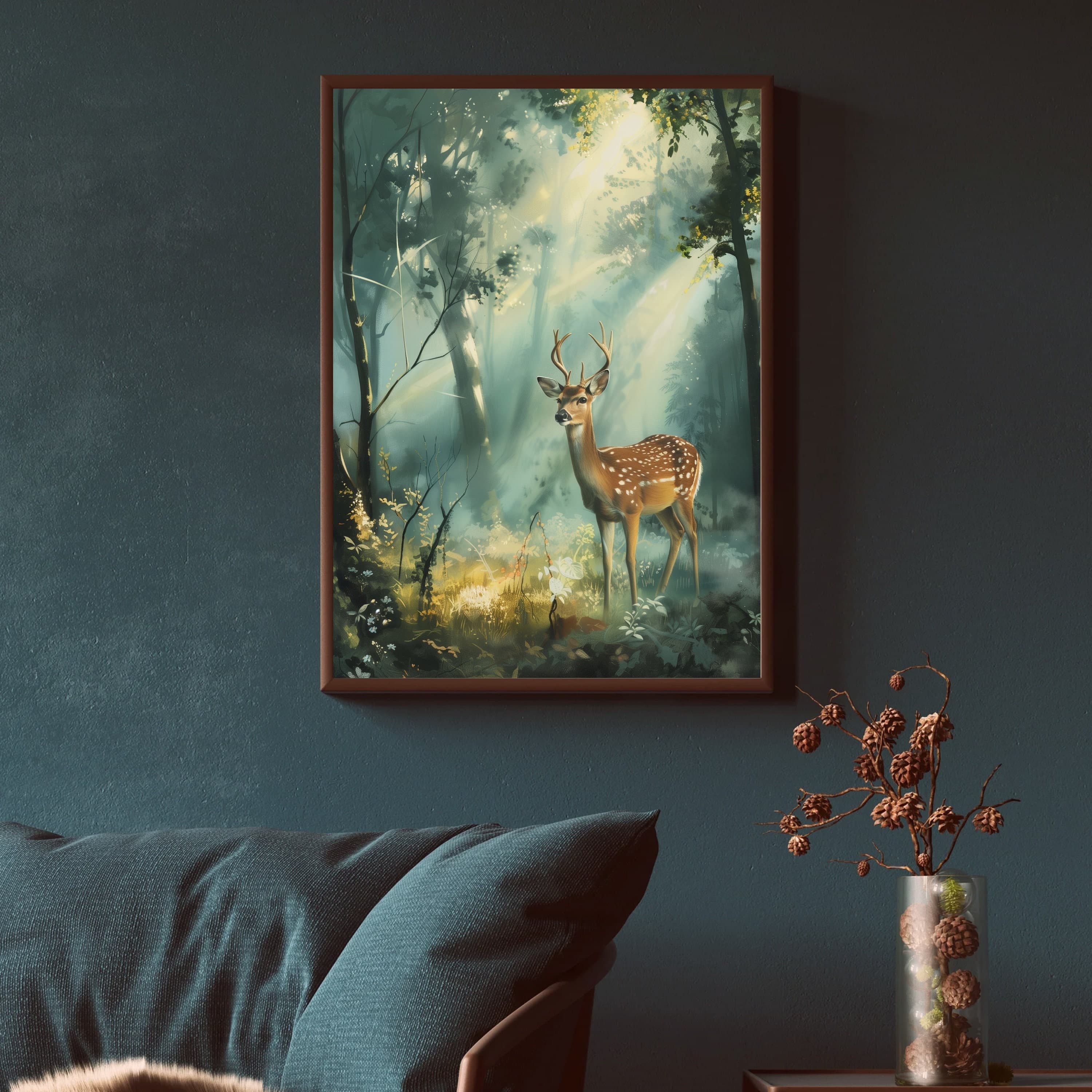 Watercolor Deer Wall Art, Oil Painting, Serene Deer Poster, Nature Oil Painting, Forest and Deer Oil Painting, Woodland Deer Oil Painting - view 5