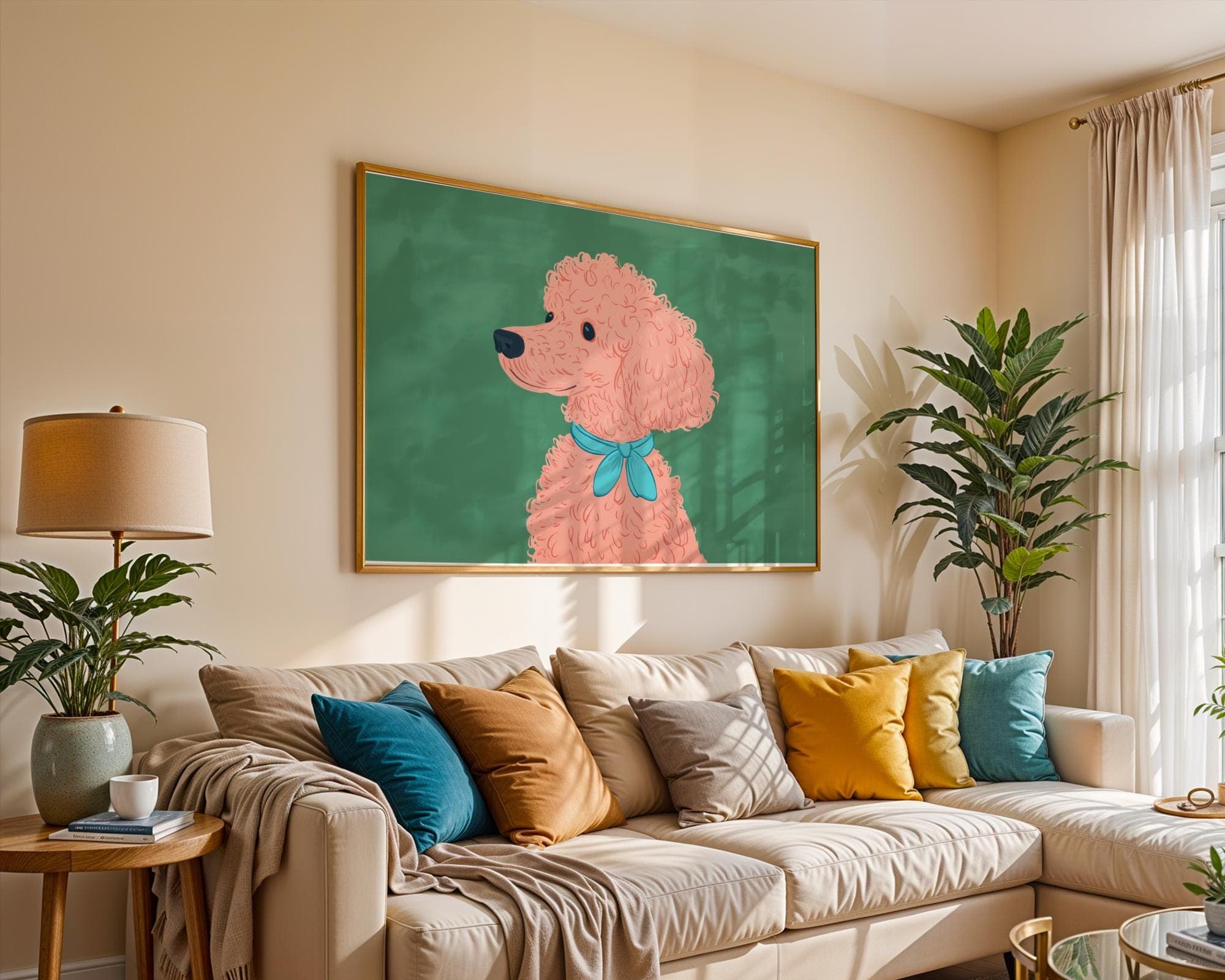 Pink Poodle Cartoon Art, Cute Dog Wall Print, Kawaii Style Dog Print, Pop Art Poodle, Modern Pastel Pet Portrait for Girls Room, Digital Dog - view 4
